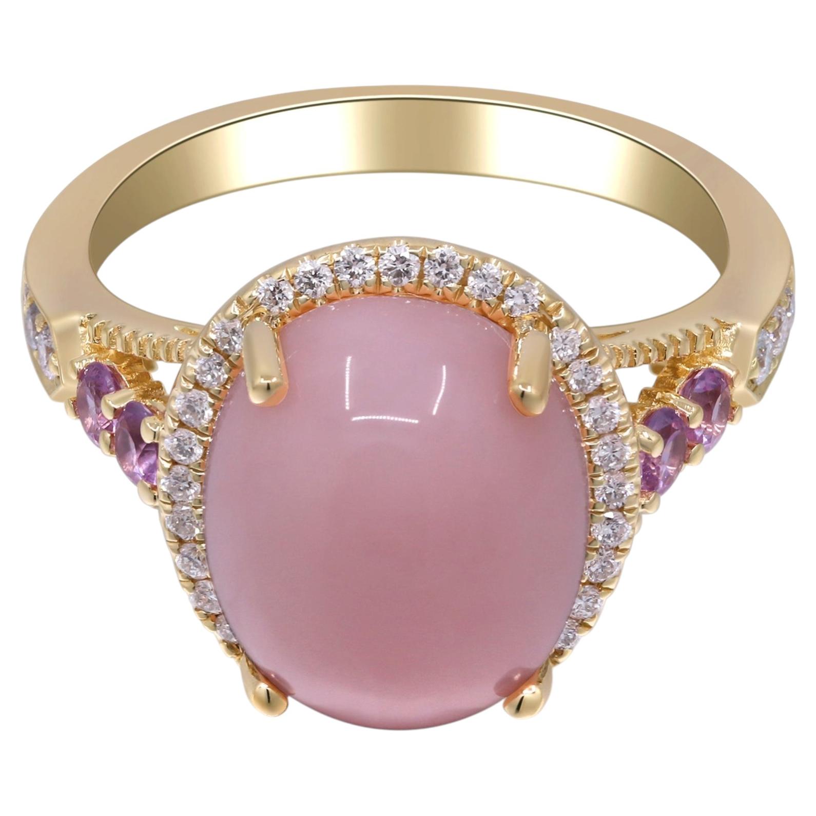 Gin and Grace – Ring aus 14-karätigem Gelbgold mit einem rosa Opal im Ovalschliff