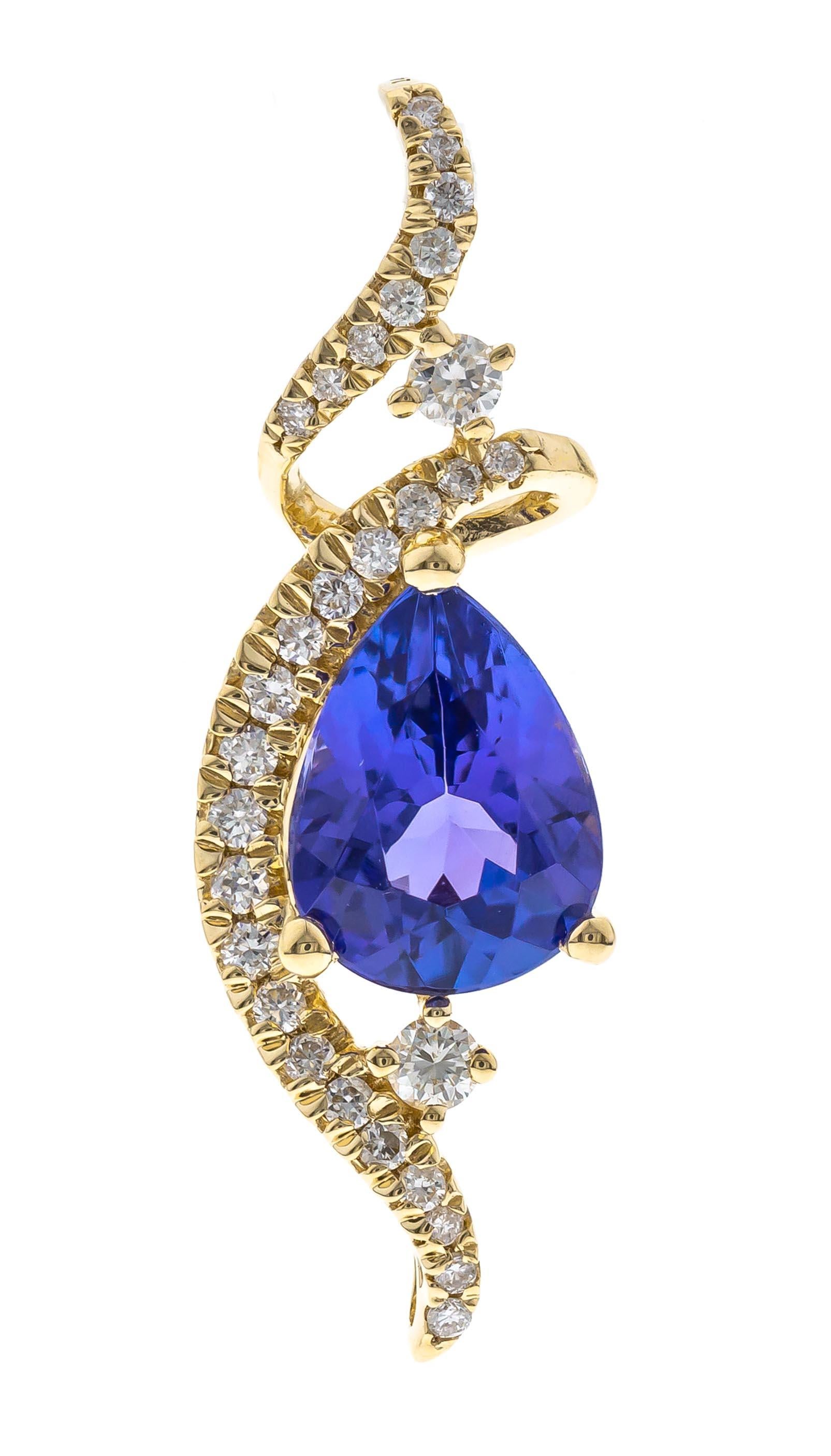 Gin & Grace 14k Yellow Gold Pear-cut Tanzanite Pendant View 2