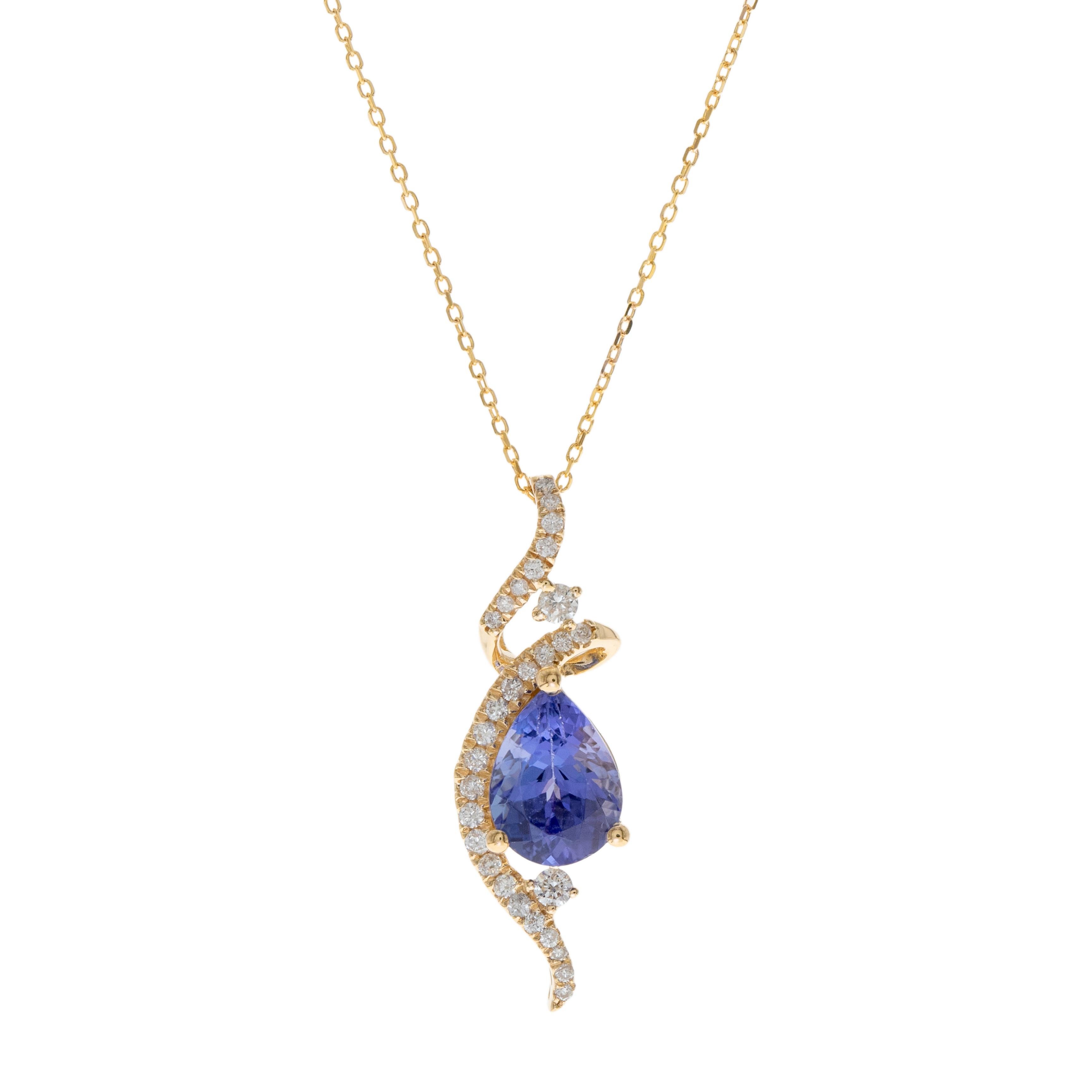 Gin & Grace 14k Yellow Gold Pear-cut Tanzanite Pendant View 4