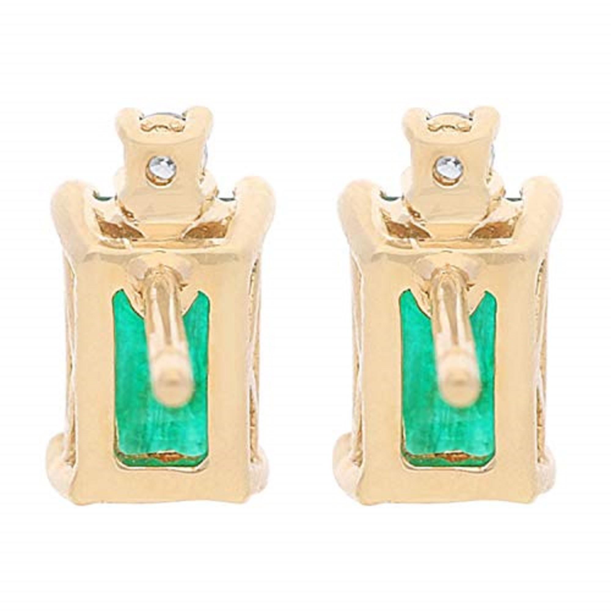 Art Deco Gin & Grace 14K Yellow Gold Zambian Emerald Earrings with Diamond For Women For Sale
