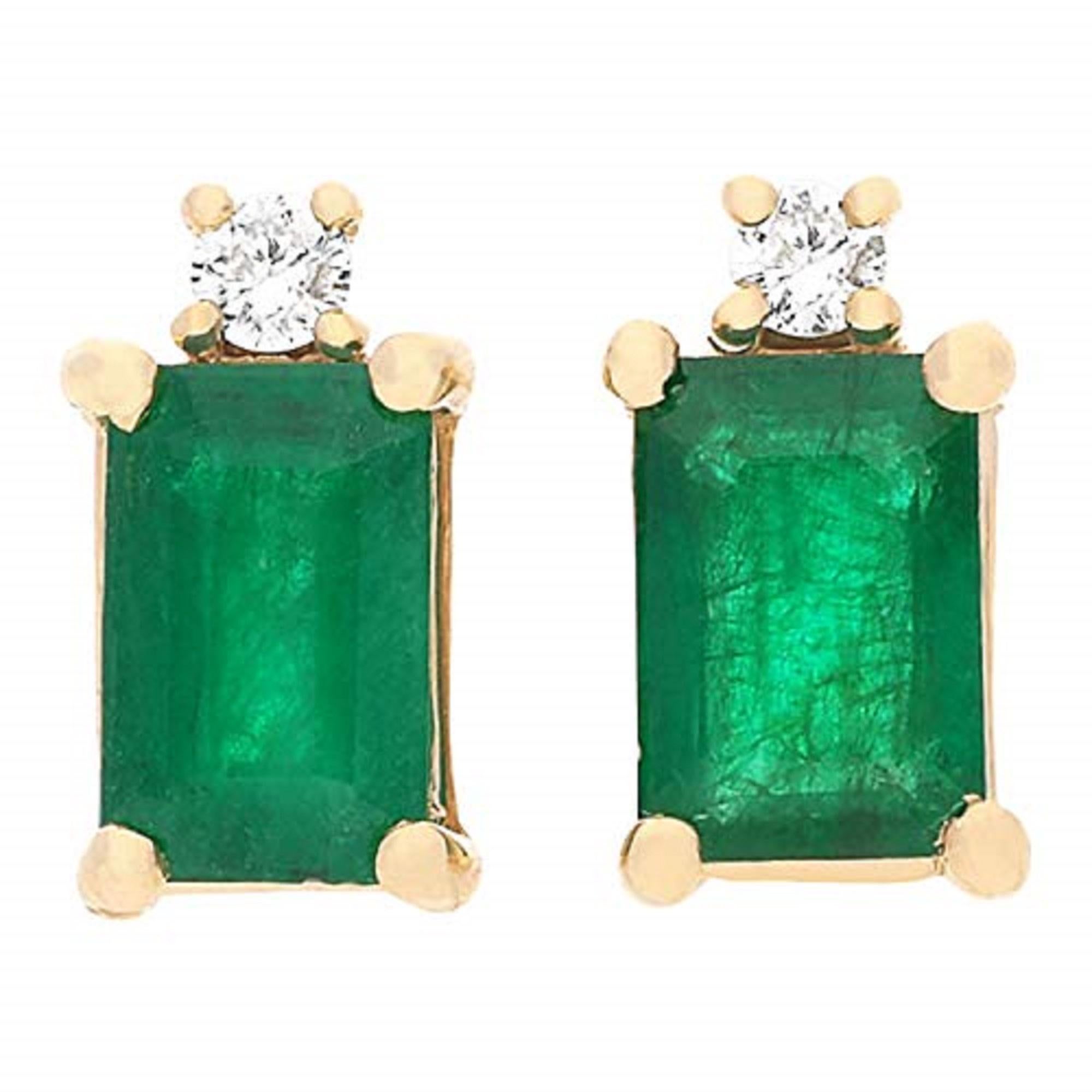 Gin & Grace 14K Yellow Gold Zambian Emerald Earrings with Diamond For Women In New Condition For Sale In New York, NY