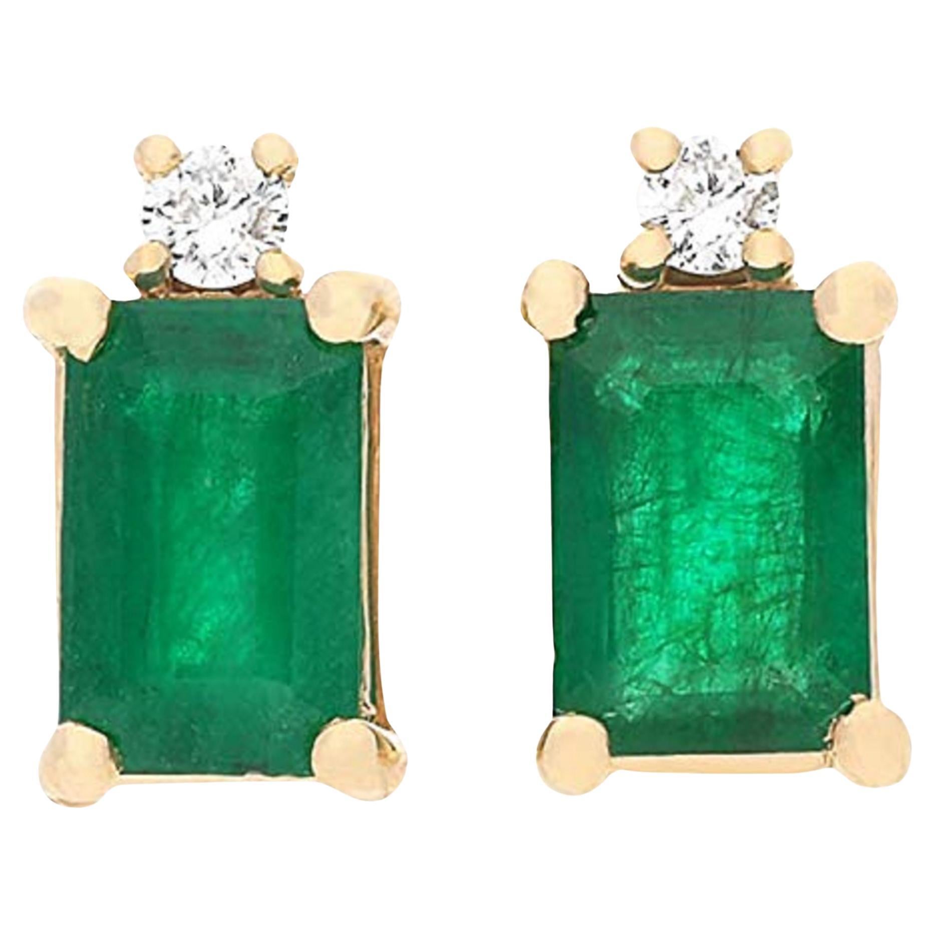 Gin & Grace 14K Yellow Gold Zambian Emerald Earrings with Diamond For Women For Sale