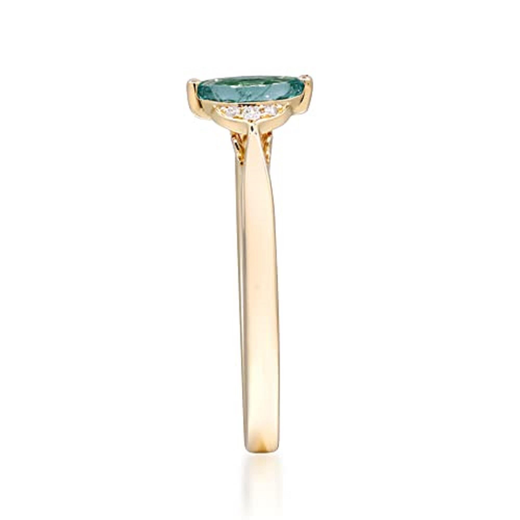 Decorate yourself in elegance with this Ring is crafted from 14-karat Yellow Gold by Gin & Grace. This Ring is made up of 7x3.5 mm Marquise-Cut Emerald (1 pcs) 0.29 carat and Round-cut White Diamond (6 Pcs) 0.04 Carat. This Ring is weight 1.41