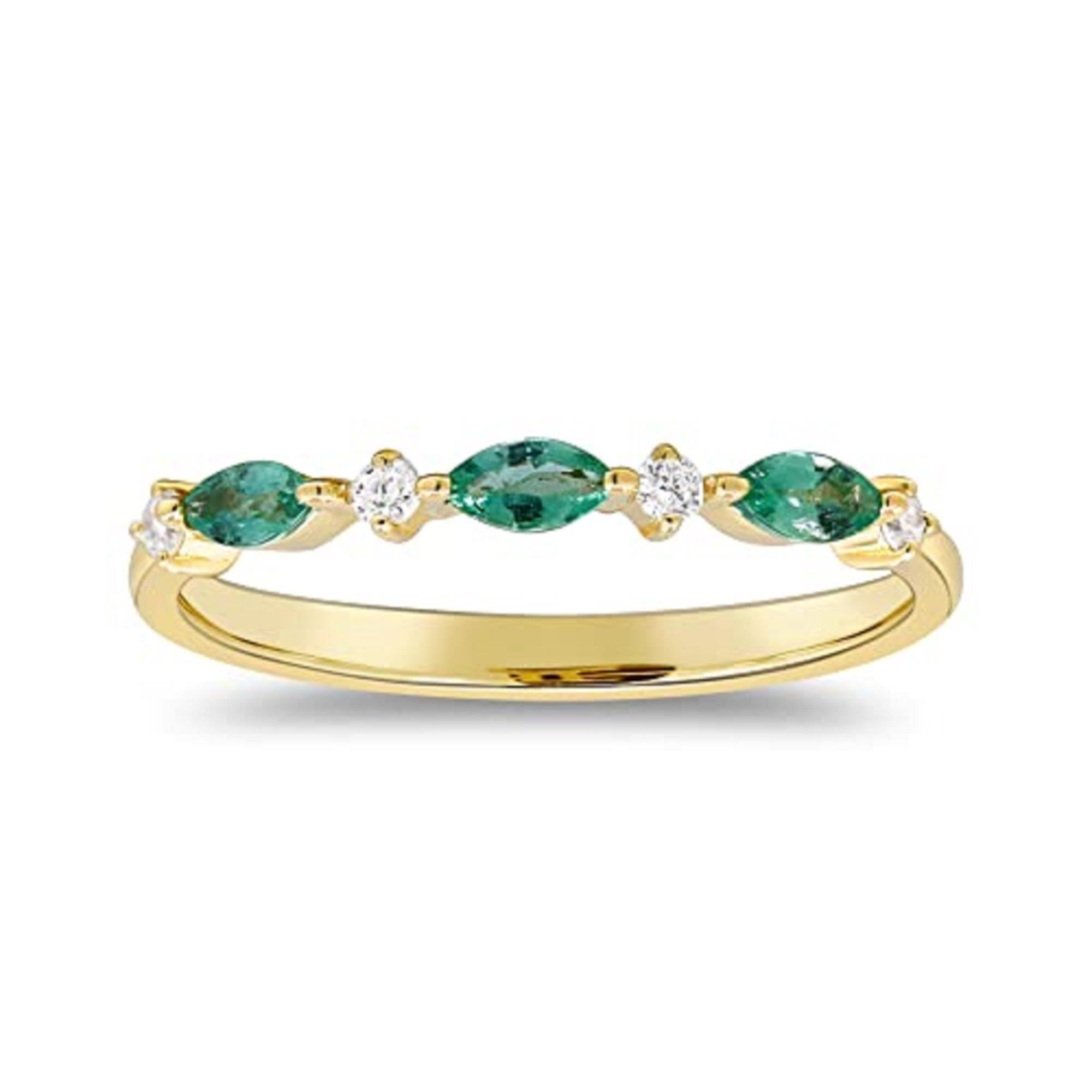 Marquise Cut Gin & Grace 14K Yellow Gold Zambian Emerald Ring with Natural Diamonds for Women For Sale