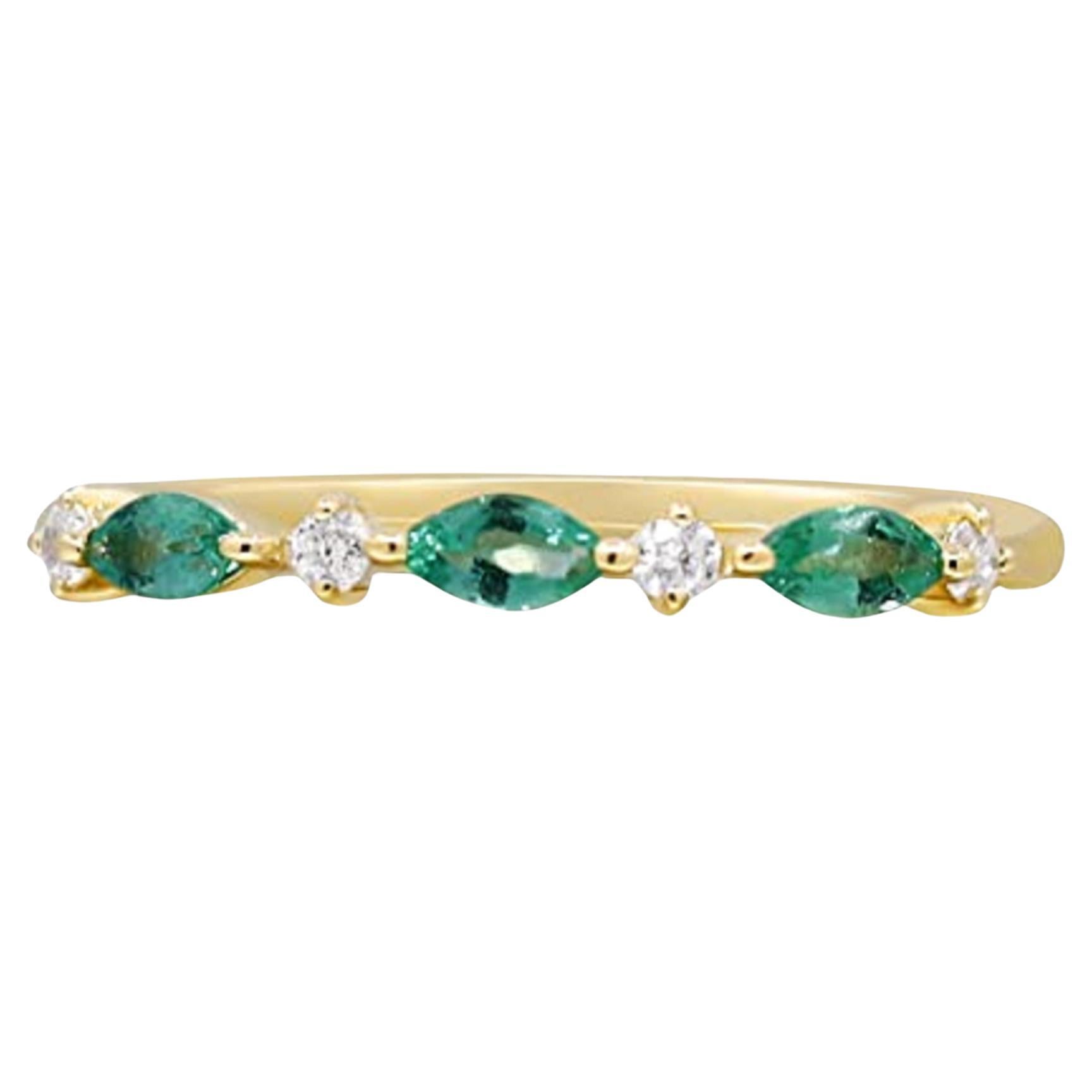 Gin & Grace 14K Yellow Gold Zambian Emerald Ring with Natural Diamonds for Women