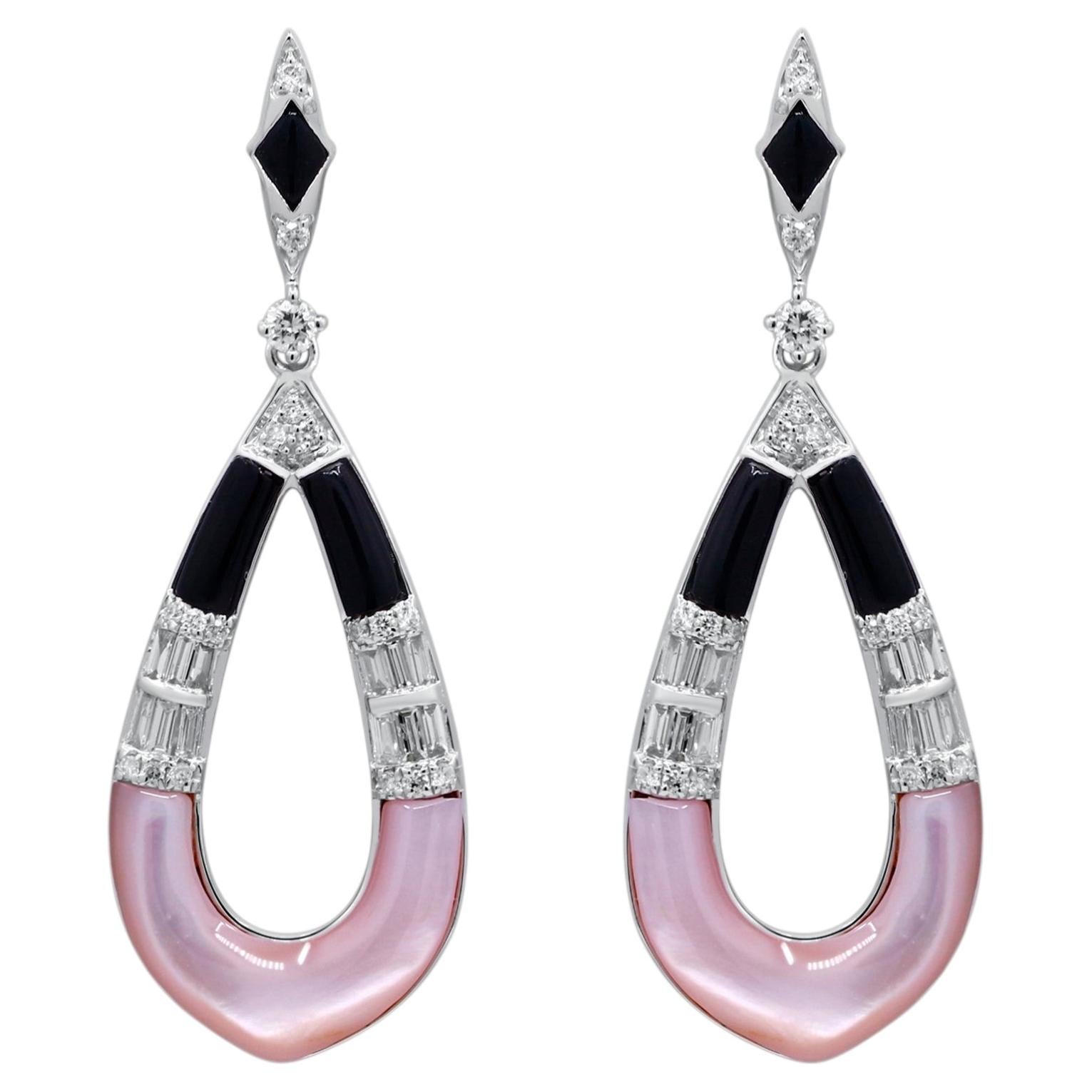Pendientes Gin & Grace de oro blanco de 18 quilates con ónix de corte especial en venta