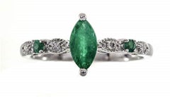 Gin & Grace 18K White Gold Marquise Cut Emerald & Natural Diamond Ring For Women