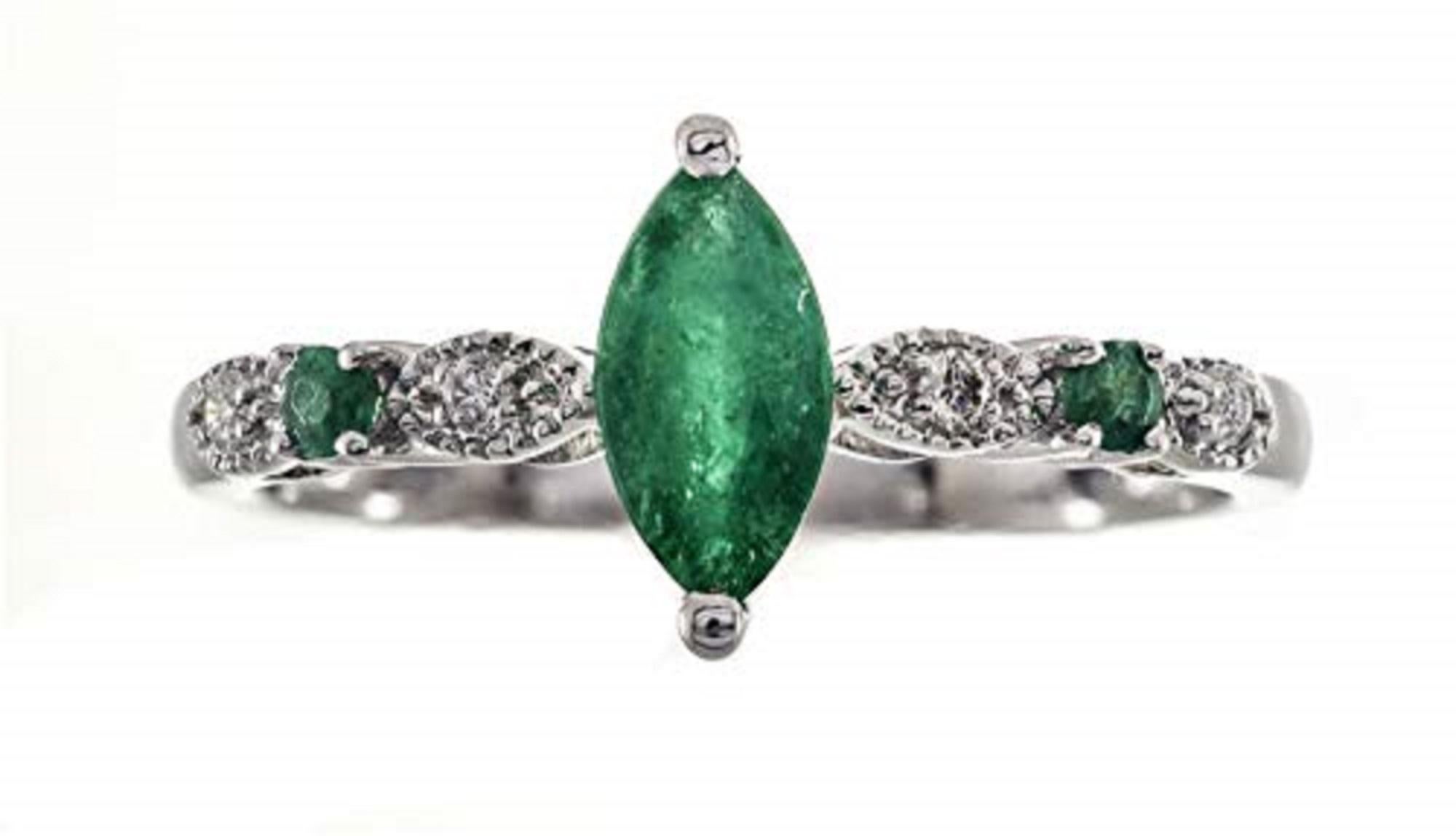 Anillo Gin & Grace de oro blanco de 18 quilates con esmeralda de talla marquesa y diamante natural para mujer Corte marquesa en venta