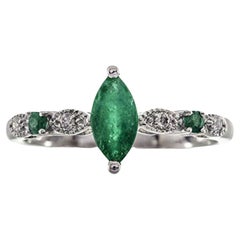 Gin & Grace 18K White Gold Marquise Cut Emerald & Natural Diamond Ring For Women