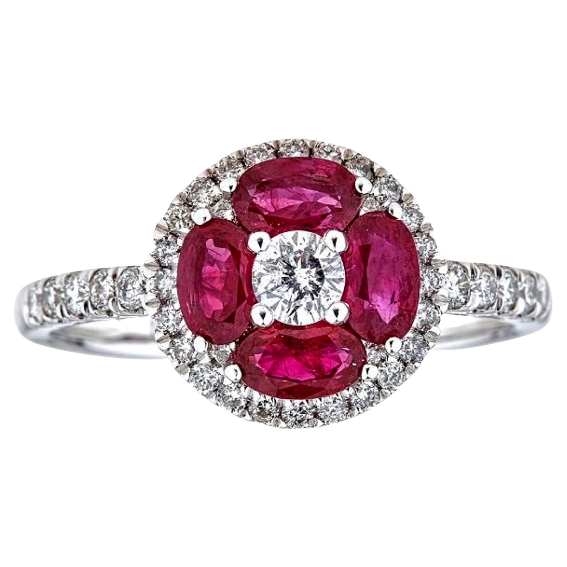 Gin & Grace 18K White Gold Mozambique Genuine Ruby Ring with Diamonds for women For Sale