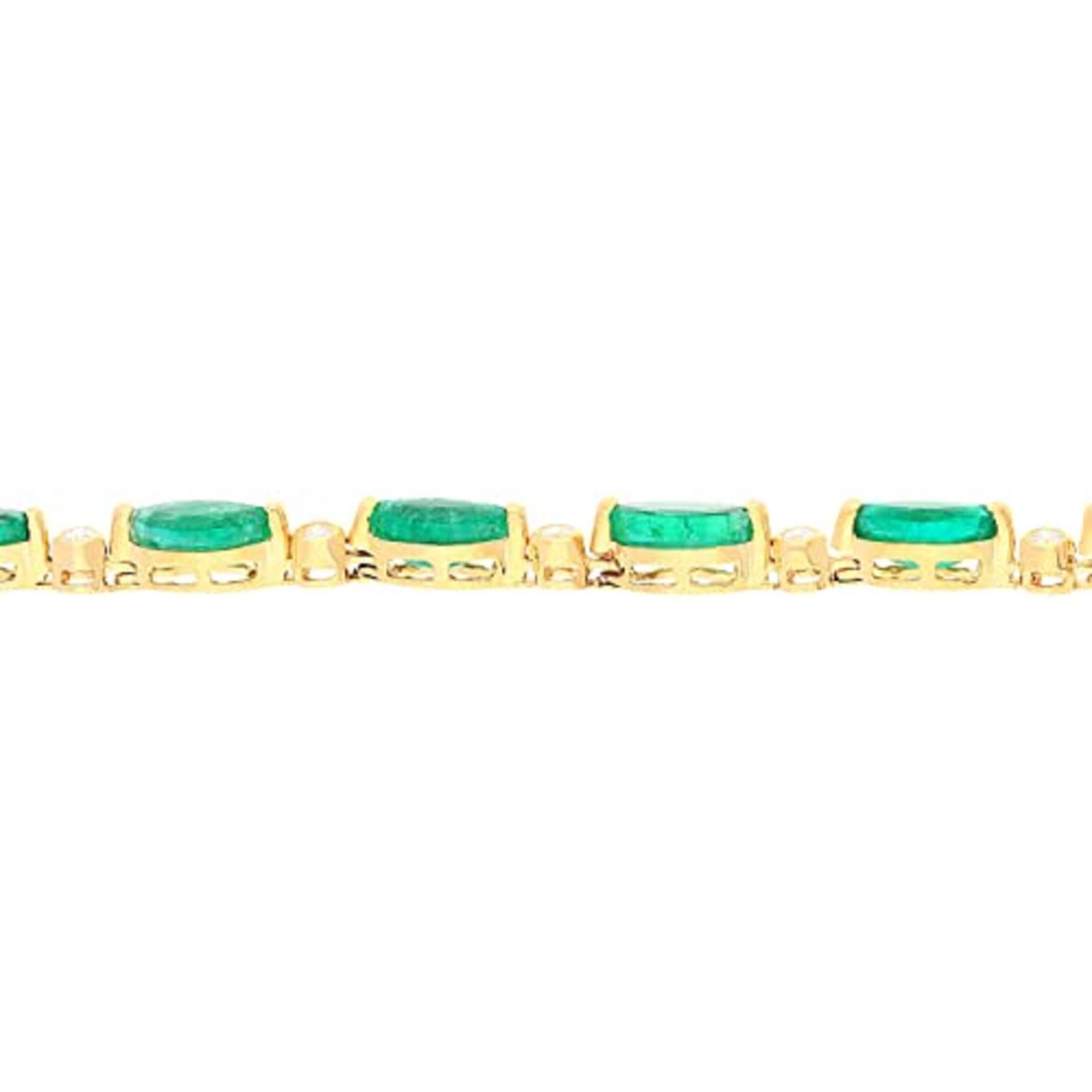 Decorate yourself in elegance with this Bracelet is crafted from 18-karat Yellow Gold by Gin & Grace. This Bracelet is made up of 7x3.5 mm Marquise-cut Emerald (16 pcs) 4.98 carat and Round-cut White Diamond (16 Pcs) 0.25 Carat. This Bracelet is