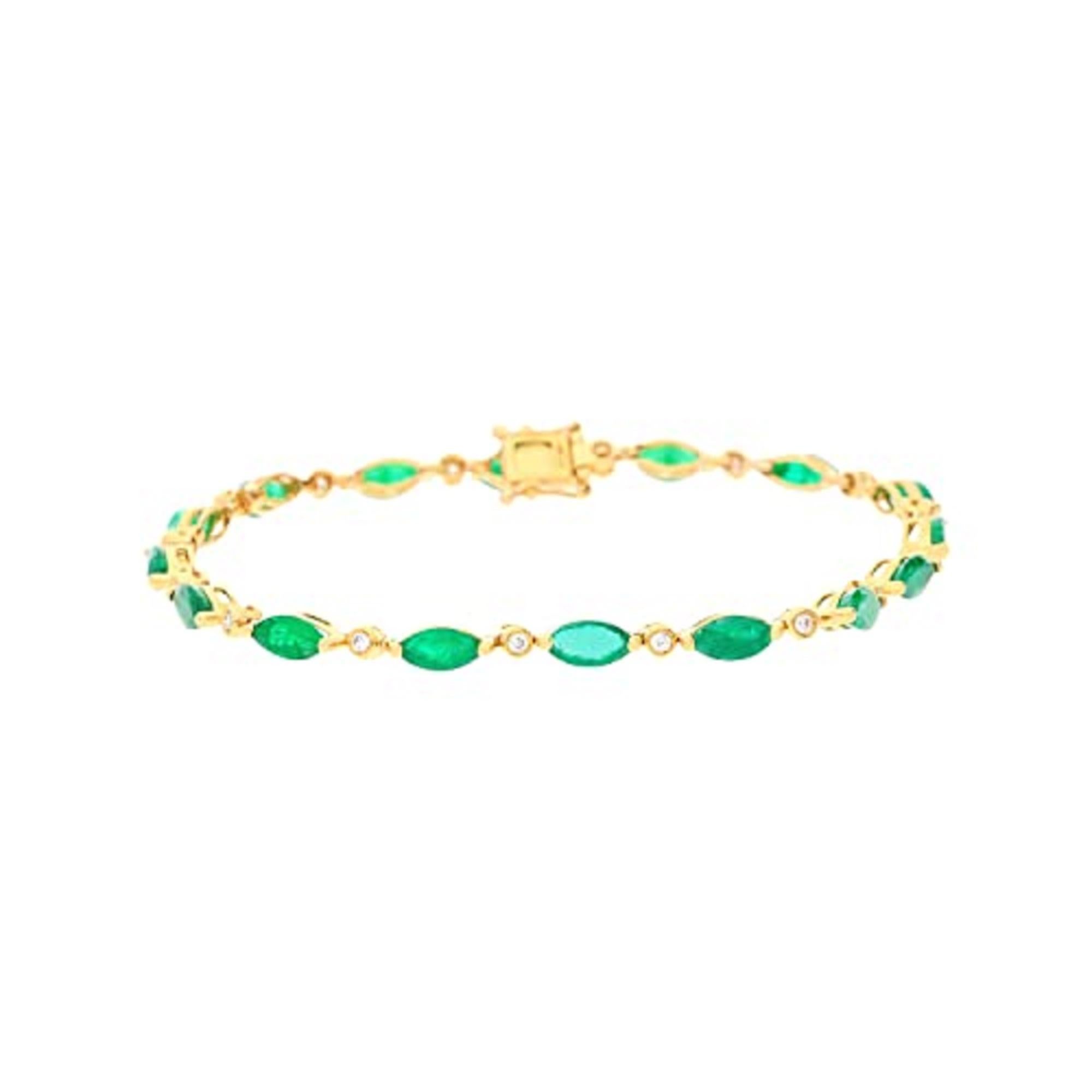 Marquise Cut Gin & Grace 18K Yellow Gold Emerald Bracelet with Diamonds for women For Sale