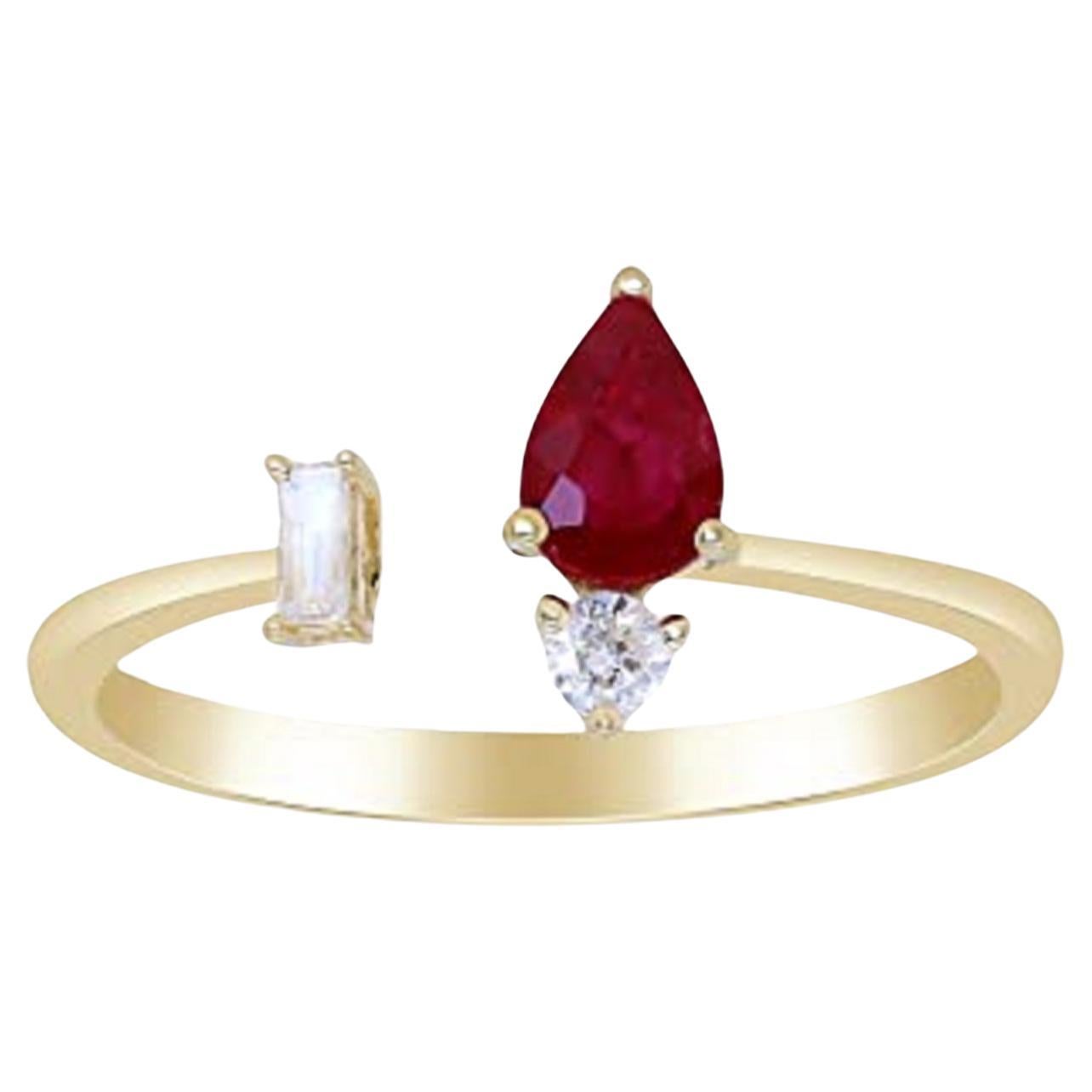 Gin & Grace 18K Yellow Gold Mozambique Genuine Ruby Ring with Diamonds for women