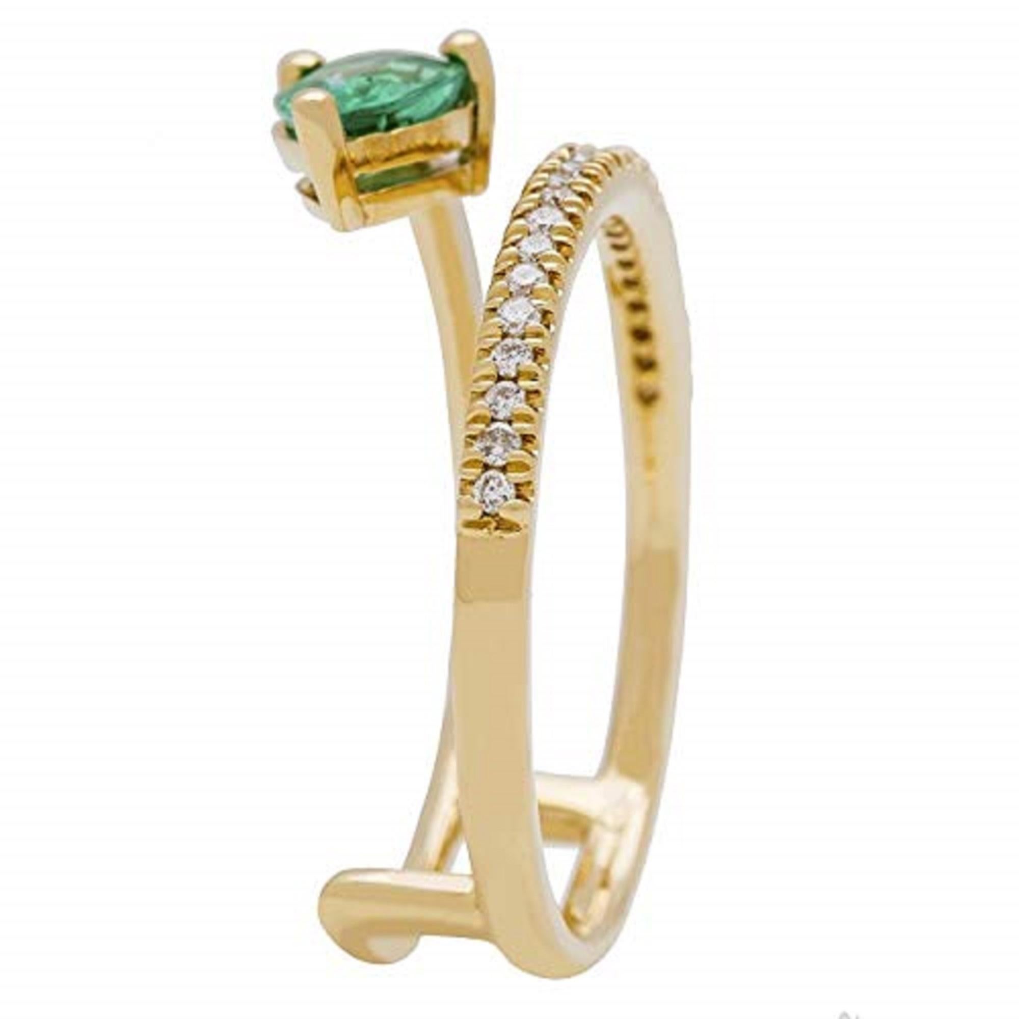 Art Deco Gin & Grace 18K Yellow Gold Natural Emerald with Diamond Promise Ring For Women  For Sale