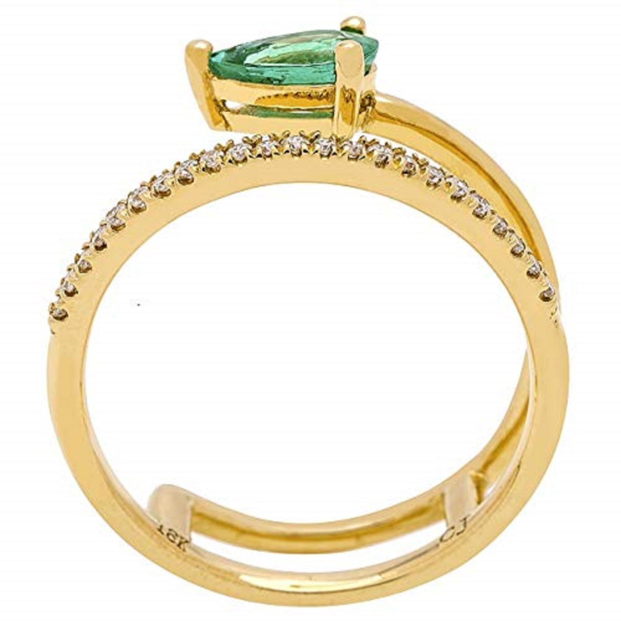Pear Cut Gin & Grace 18K Yellow Gold Natural Emerald with Diamond Promise Ring For Women  For Sale