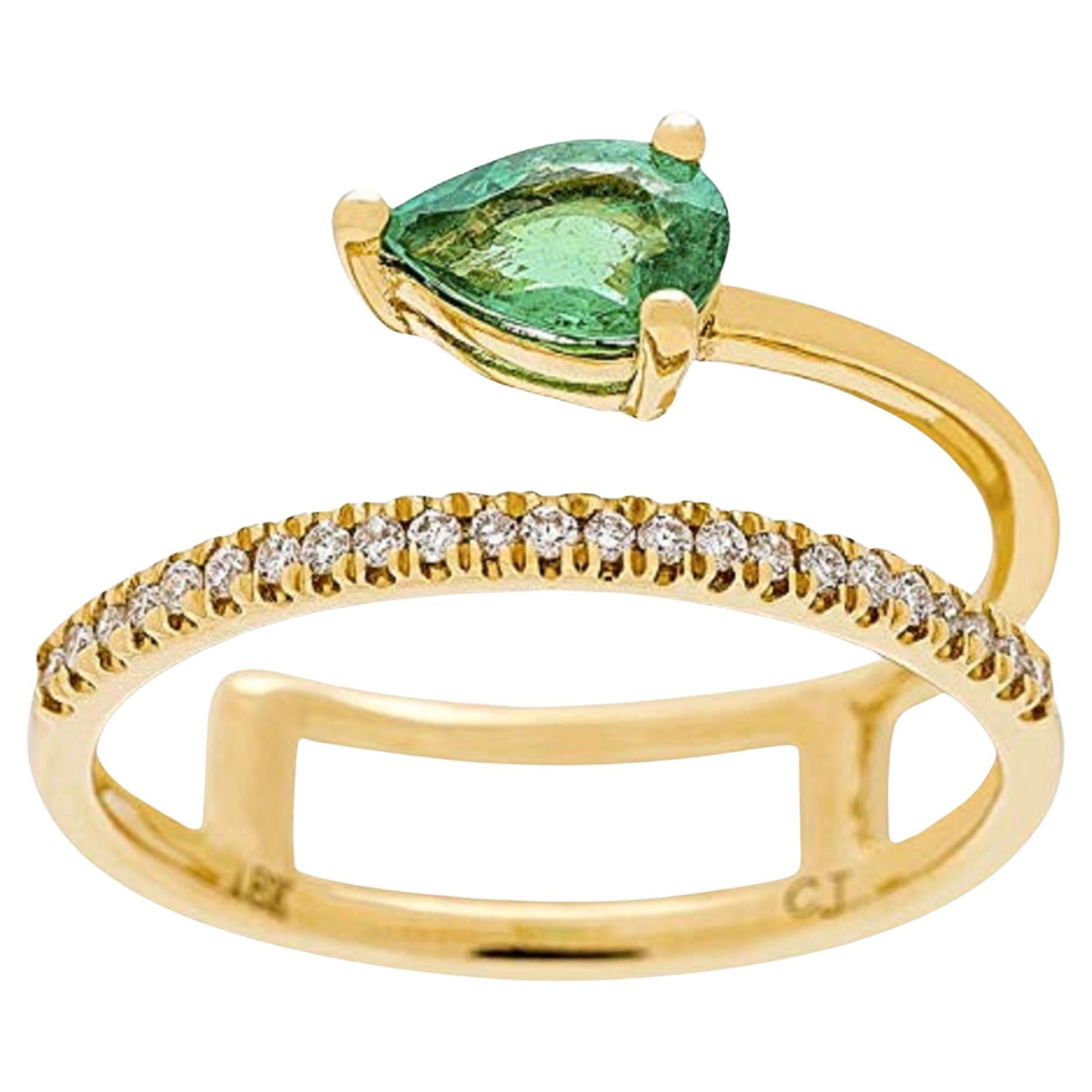 Gin & Grace 18K Yellow Gold Natural Emerald with Diamond Promise Ring For Women 