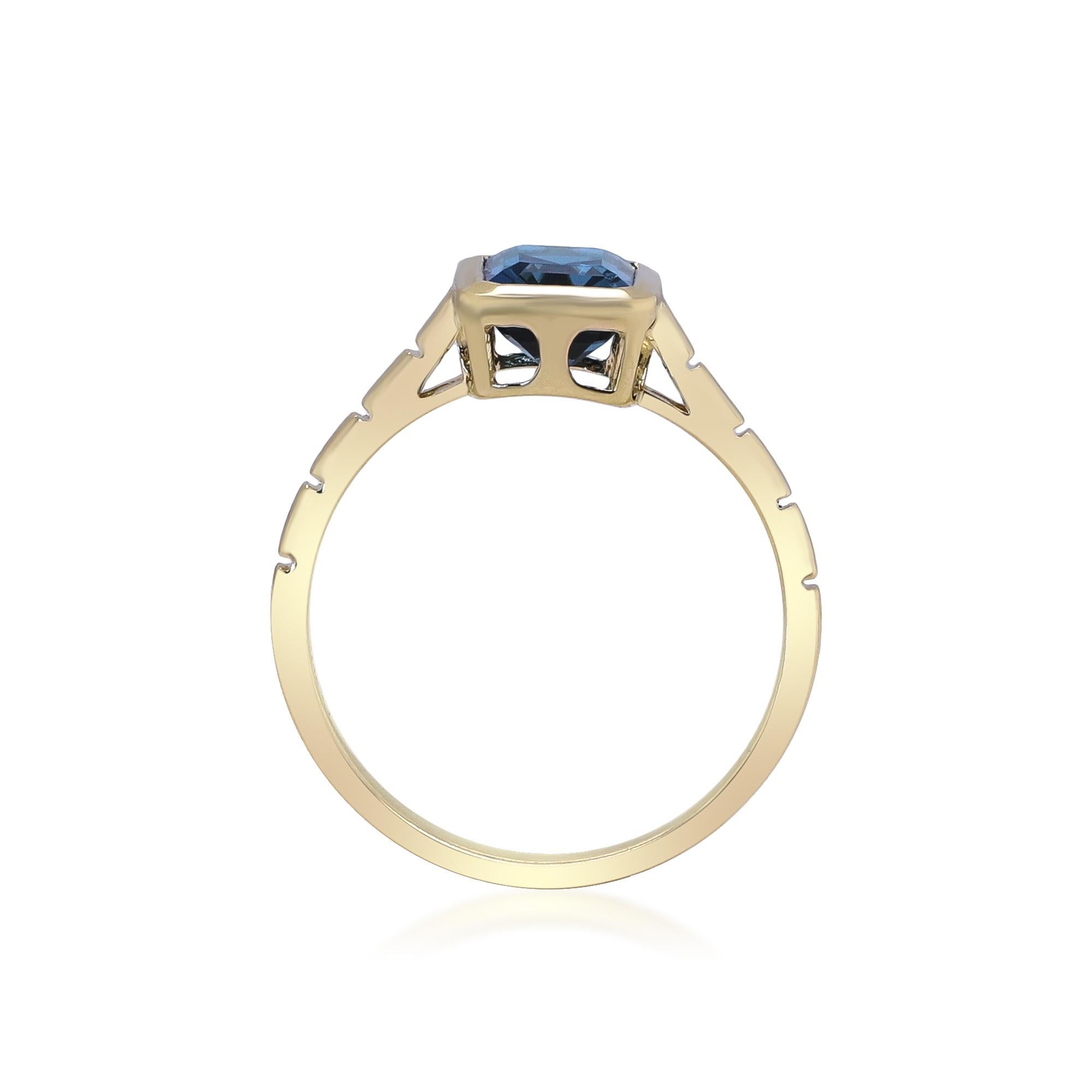 Art Deco Gin & Grace Classic London Blue Topaz with 14k Yellow Gold Ring For Women/Girls For Sale