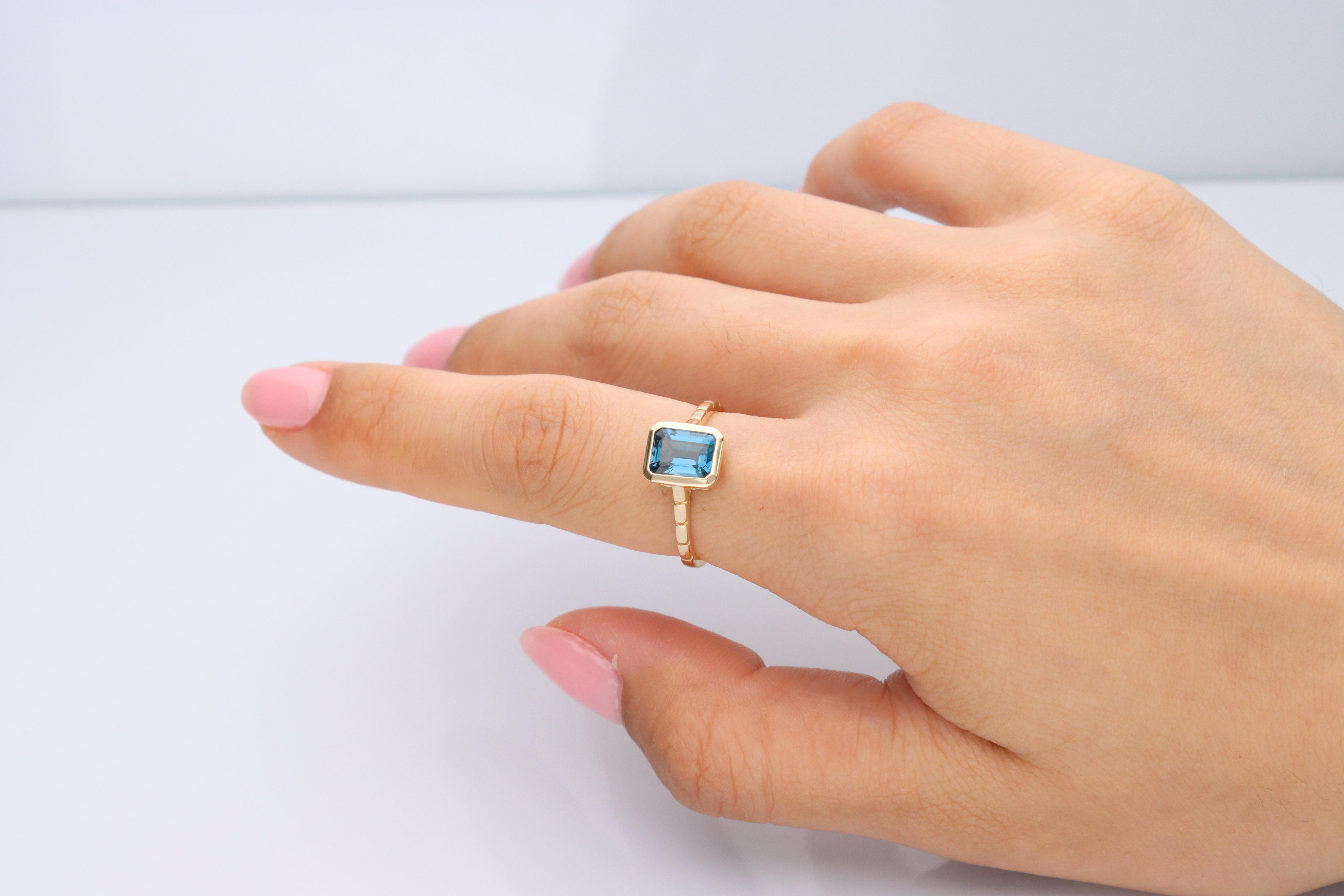Stunning, timeless and classy eternity Unique Ring. Decorate yourself in luxury with this Gin & Grace Ring. The 14K Yellow Gold jewelry boasts with Emerald-Cut London Blue Topaz (1 pcs) 1.77 carat accent stones for a lovely design. This Ring is