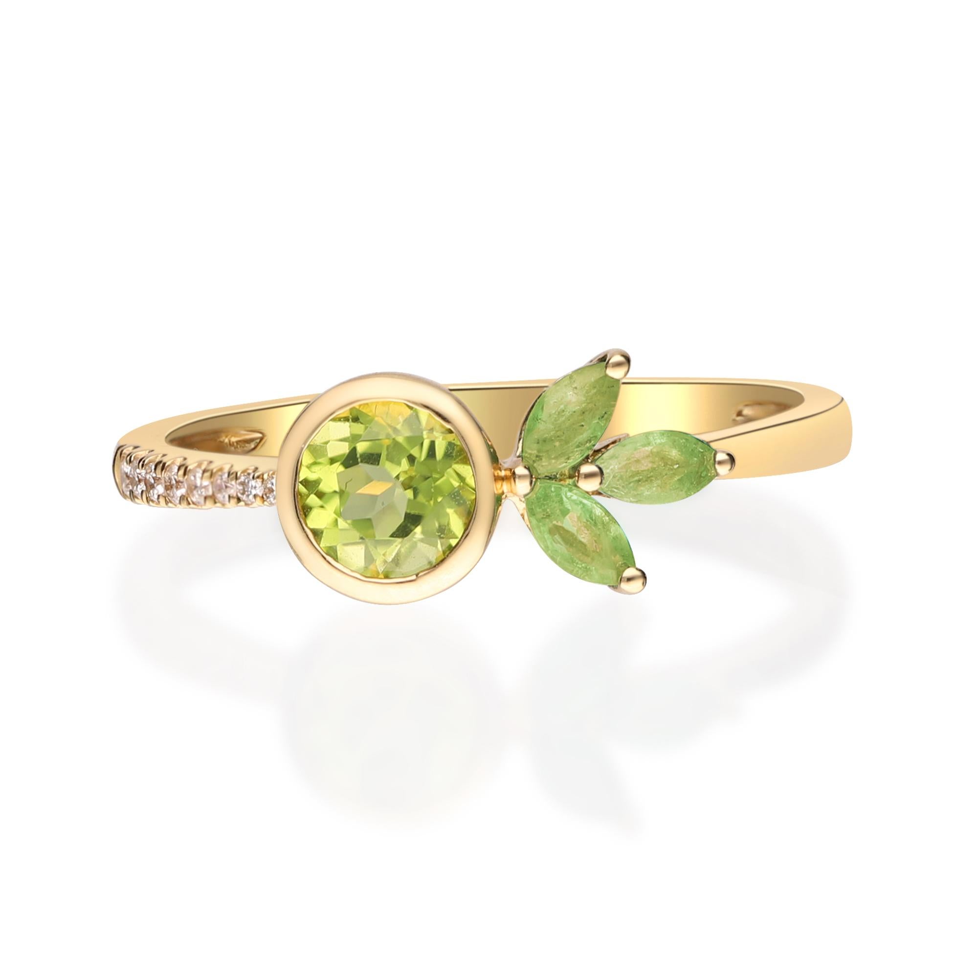 Gin & Grace Classic Peridot with Diamond 14k Yellow Gold Ring For Women/Girls For Sale 2