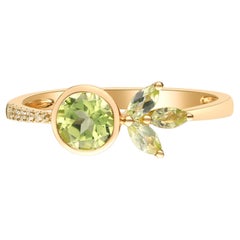 Gin and Grace Classic Peridot with Diamond 14k Yellow Gold Ring For Women/Girls