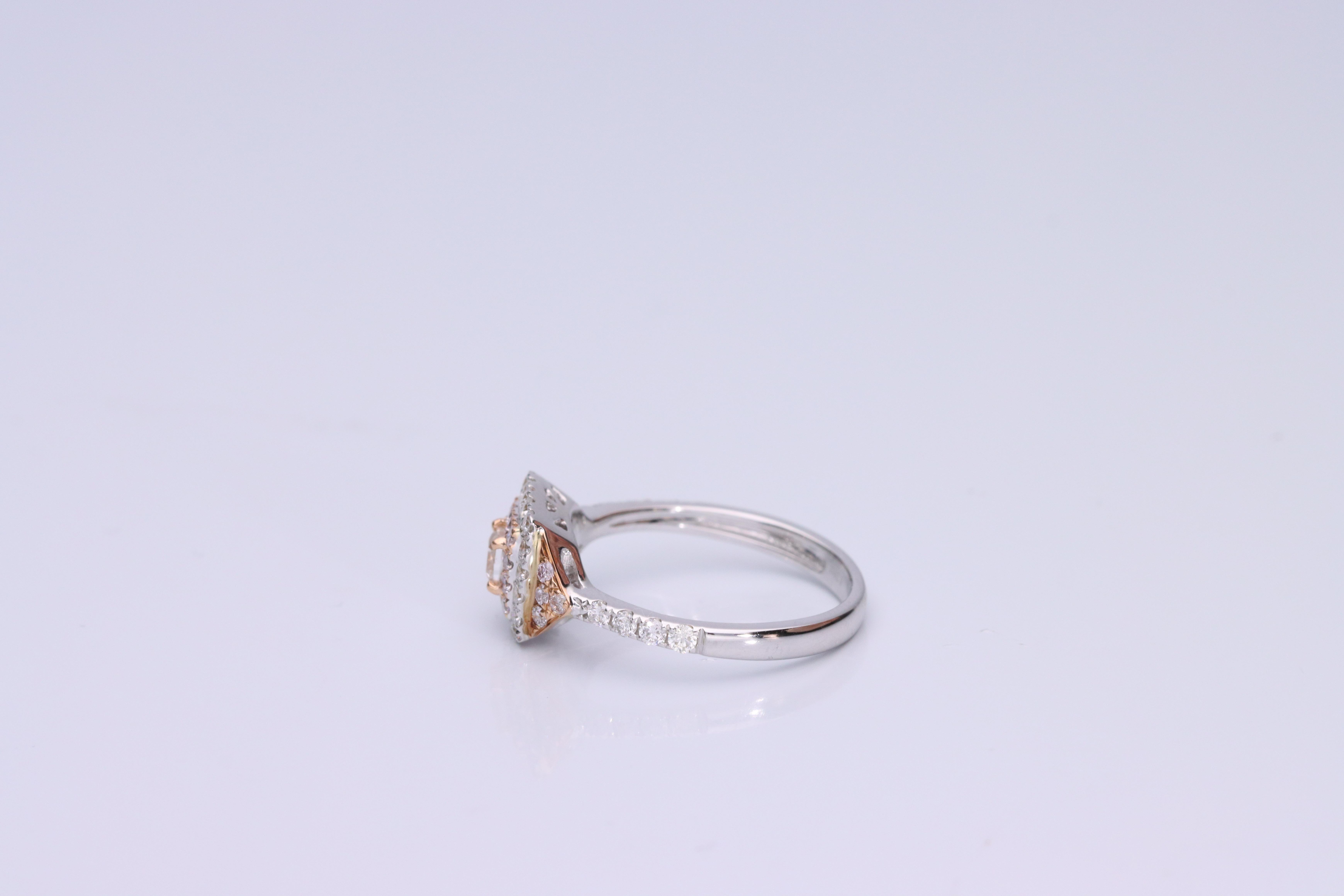 Art Deco Gin & Grace Cushion-Cut Pink Diamond with White Diamond 18k TT Gold Ring For Sale
