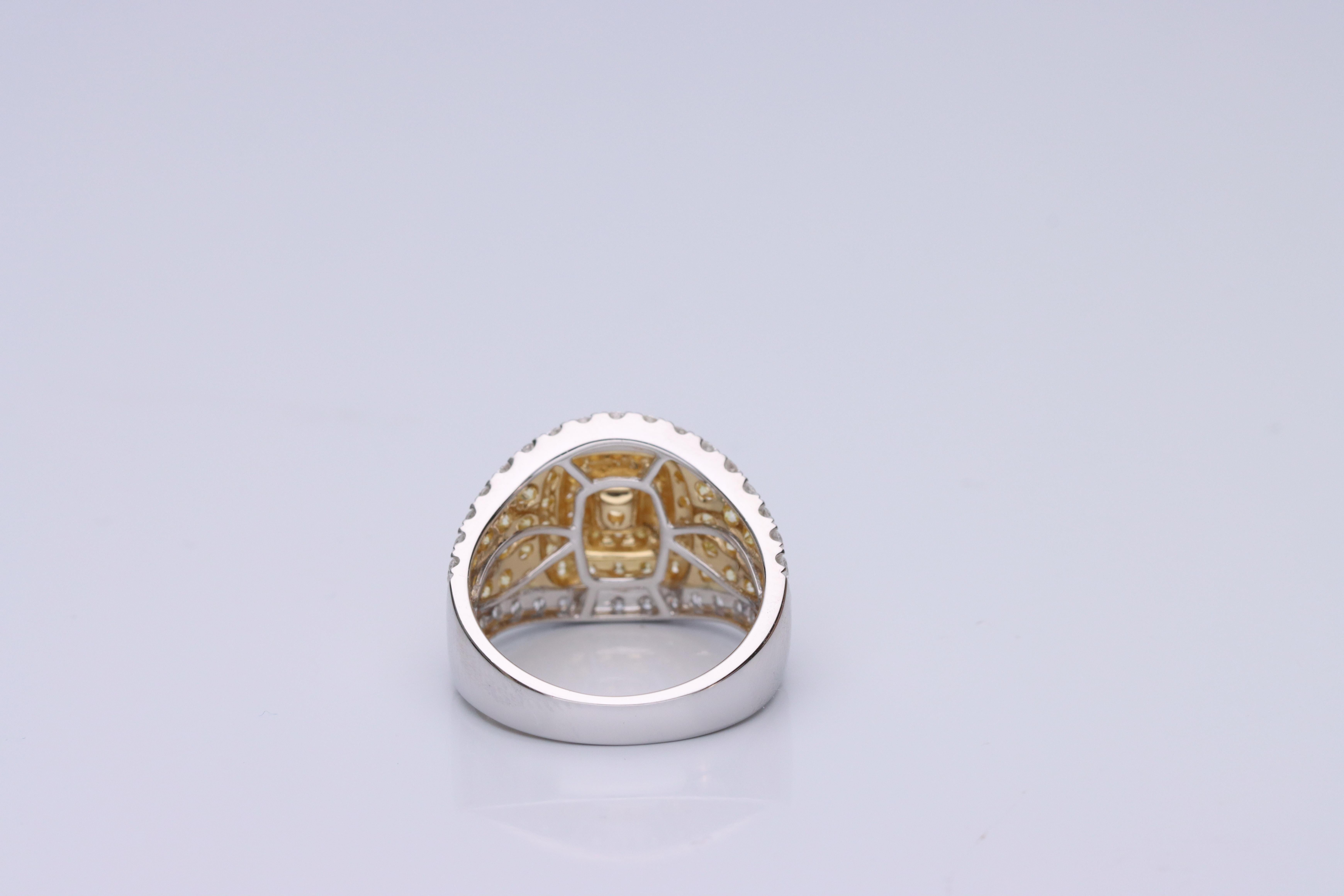 Pear Cut Gin & Grace Cushion-Cut Yellow Diamond with White Diamond 18k TT Gold Ring For Sale