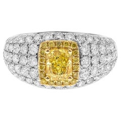 Gin & Grace Cushion-Cut Yellow Diamond with White Diamond 18k TT Gold Ring
