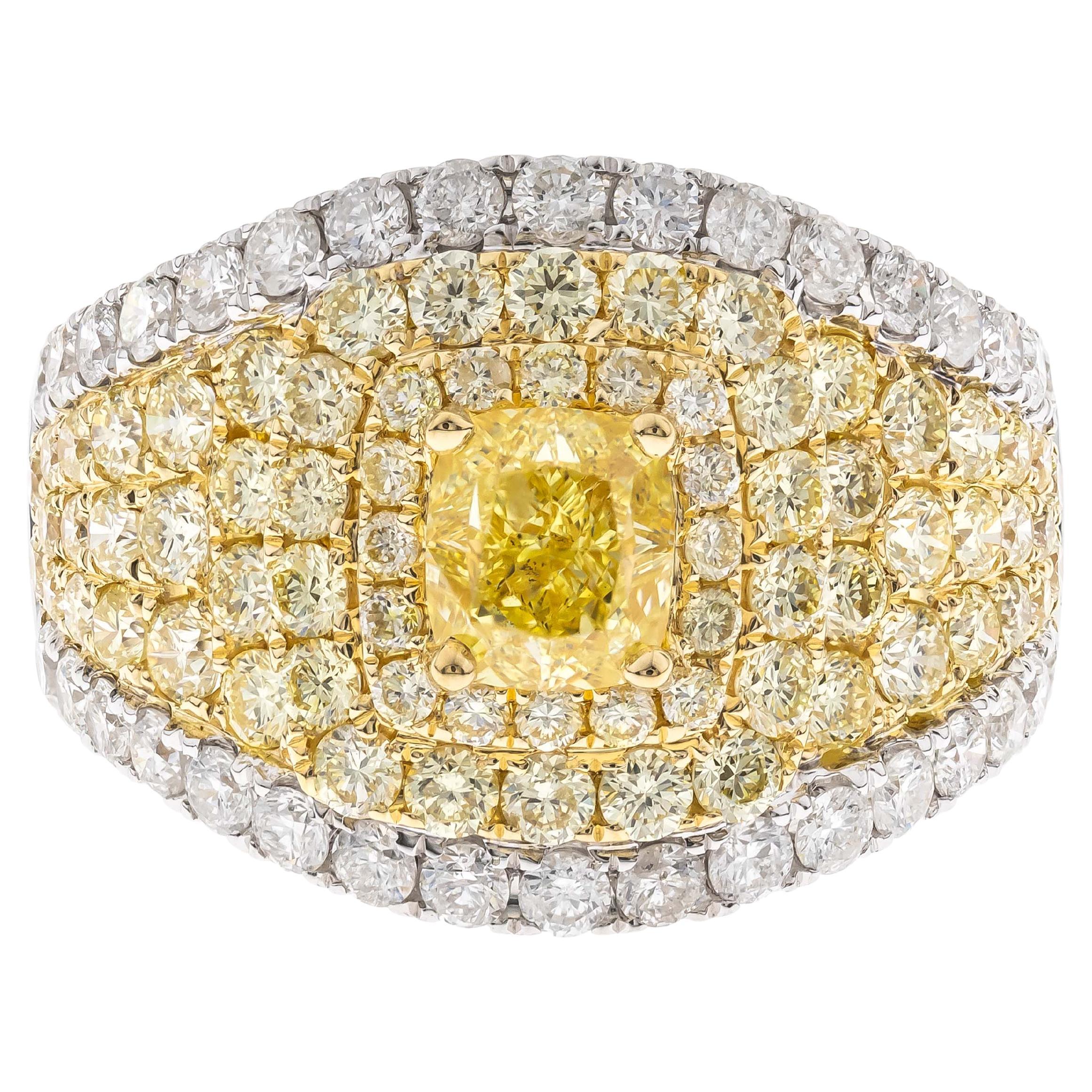 Gin & Grace Ring aus 18 Karat TT Gold mit gelbem Diamanten im Kissenschliff und weißem Diamanten