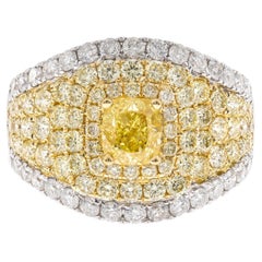 Vintage Gin & Grace Cushion-Cut Yellow Diamond with White Diamond 18k TT Gold Ring