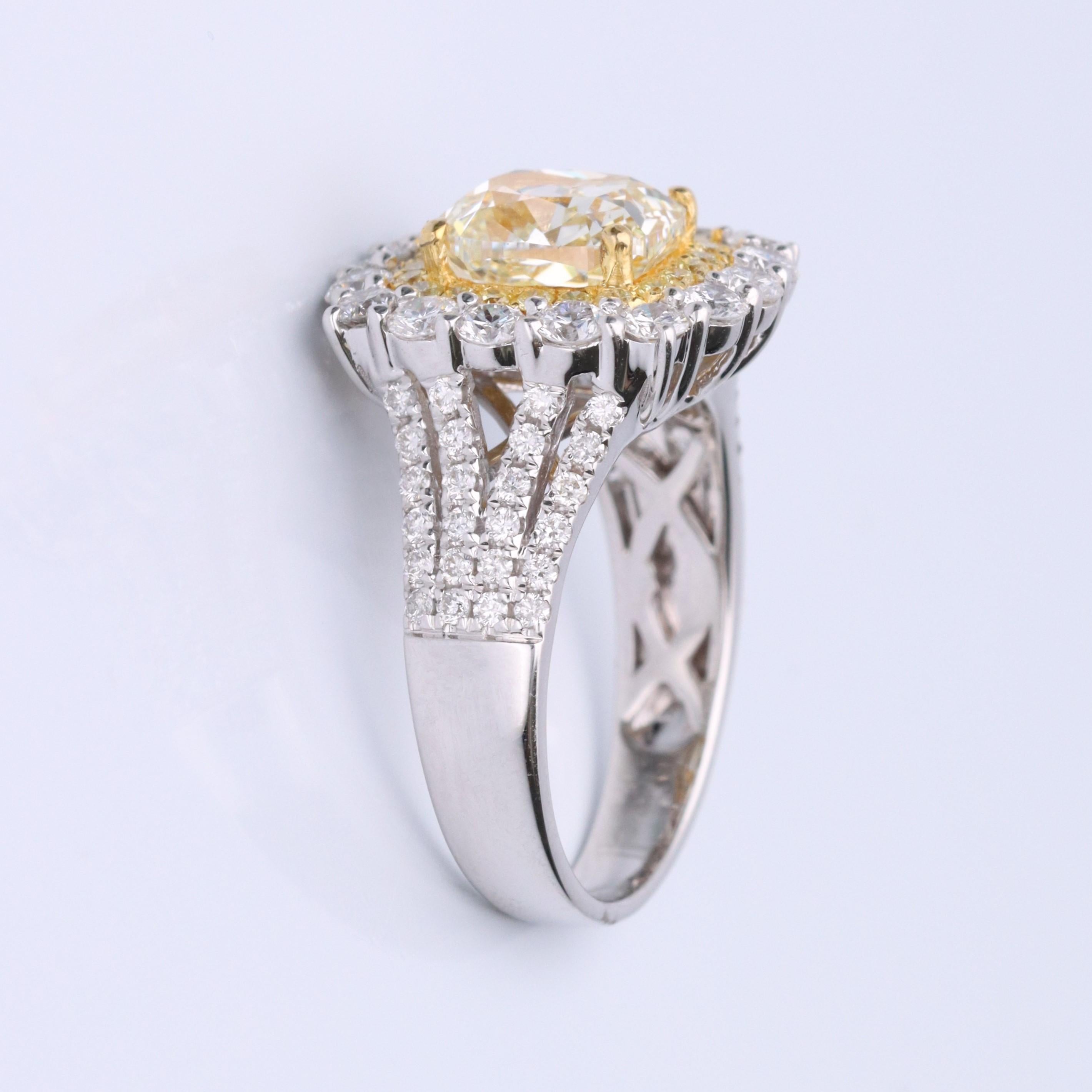 Cushion Cut Gin & Grace Cushion-Cut Yellow Diamond with White Diamonds 18k TT Gold Ring