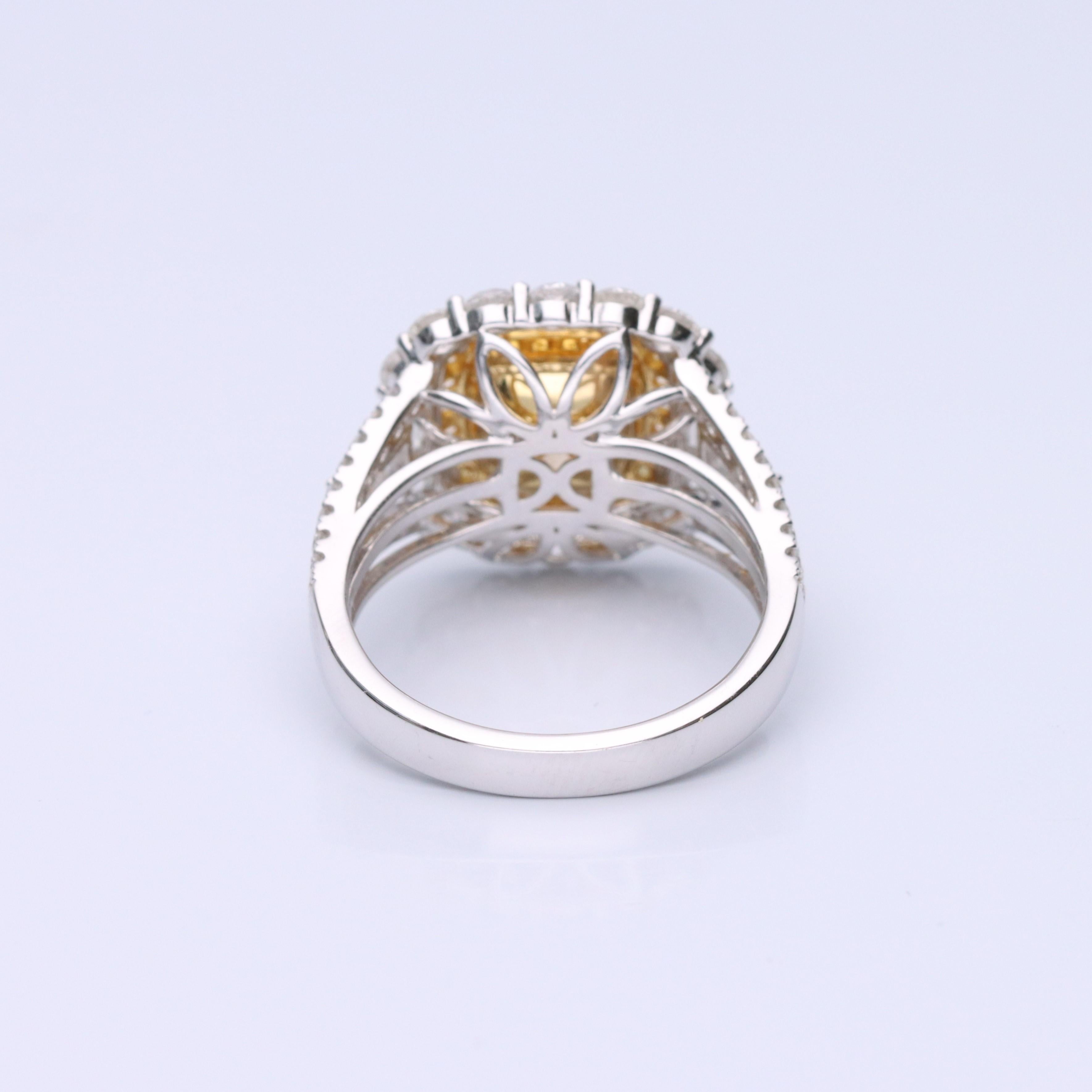 Gin & Grace Cushion-Cut Yellow Diamond with White Diamonds 18k TT Gold Ring In New Condition For Sale In New York, NY