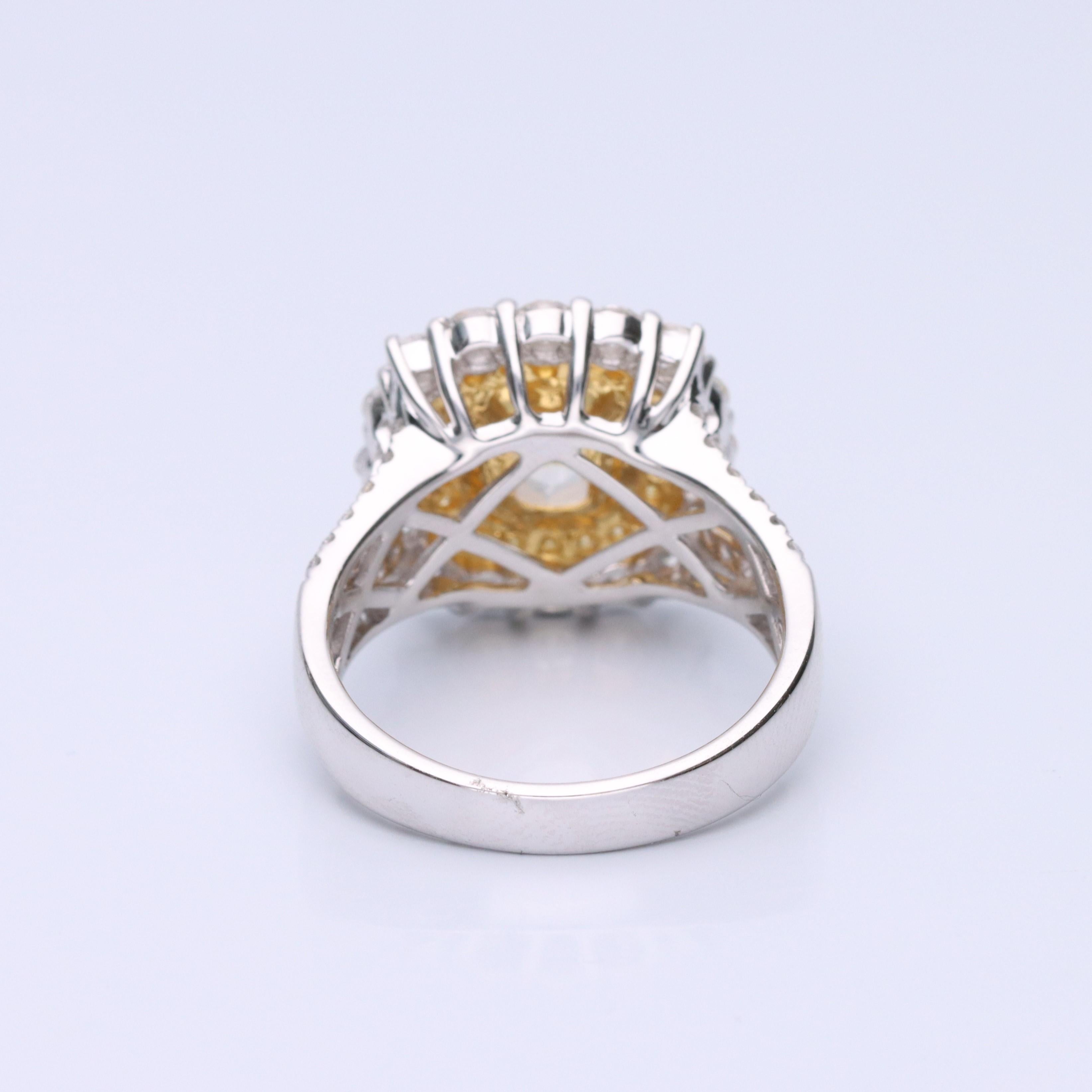 Gin & Grace Cushion-Cut Yellow Diamond with White Diamonds 18k TT Gold Ring In New Condition In New York, NY