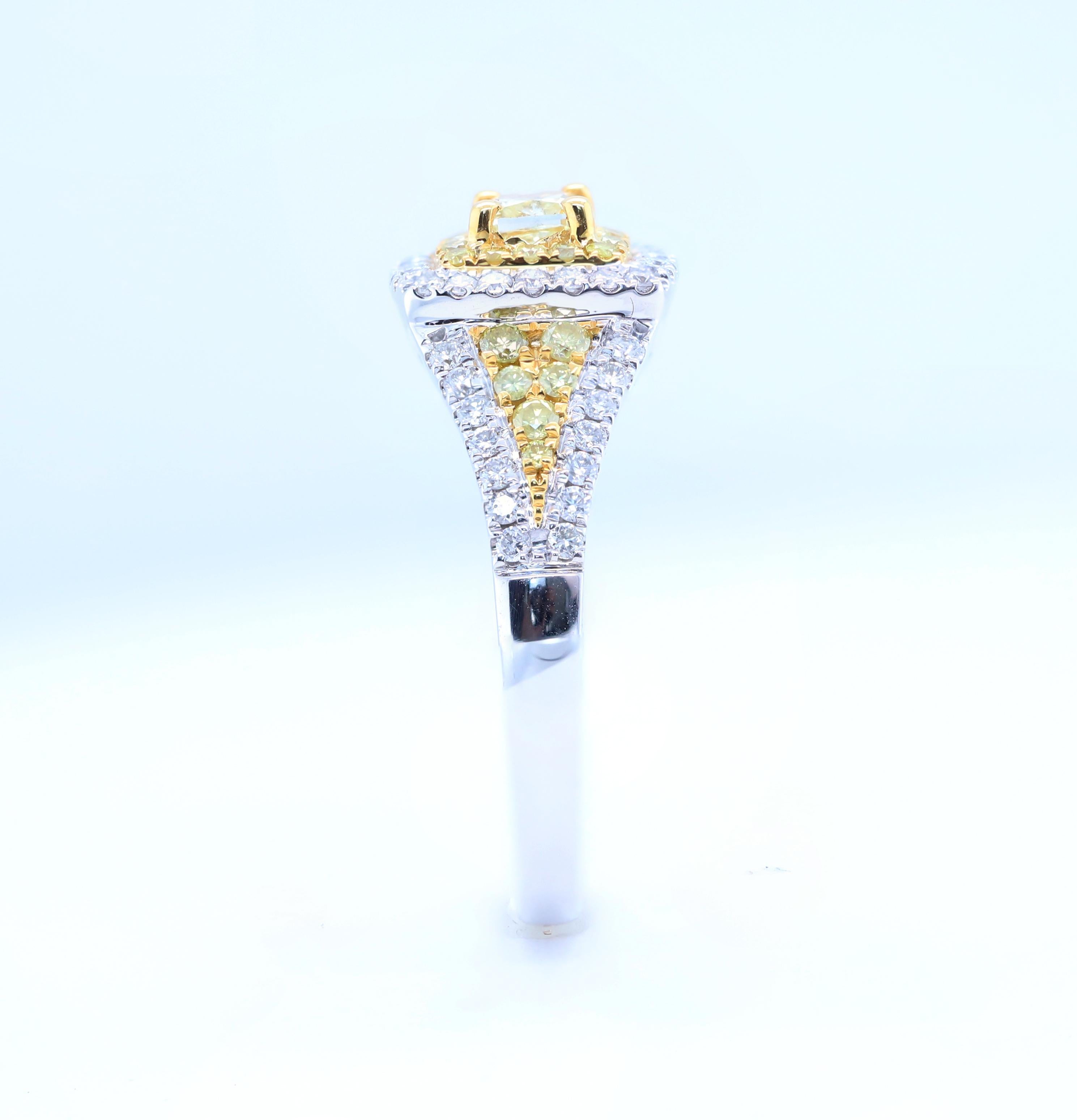 Cushion Cut Gin & Grace Cushion-Cut Yellow Diamond with White Diamonds 18k TT Gold Ring For Sale