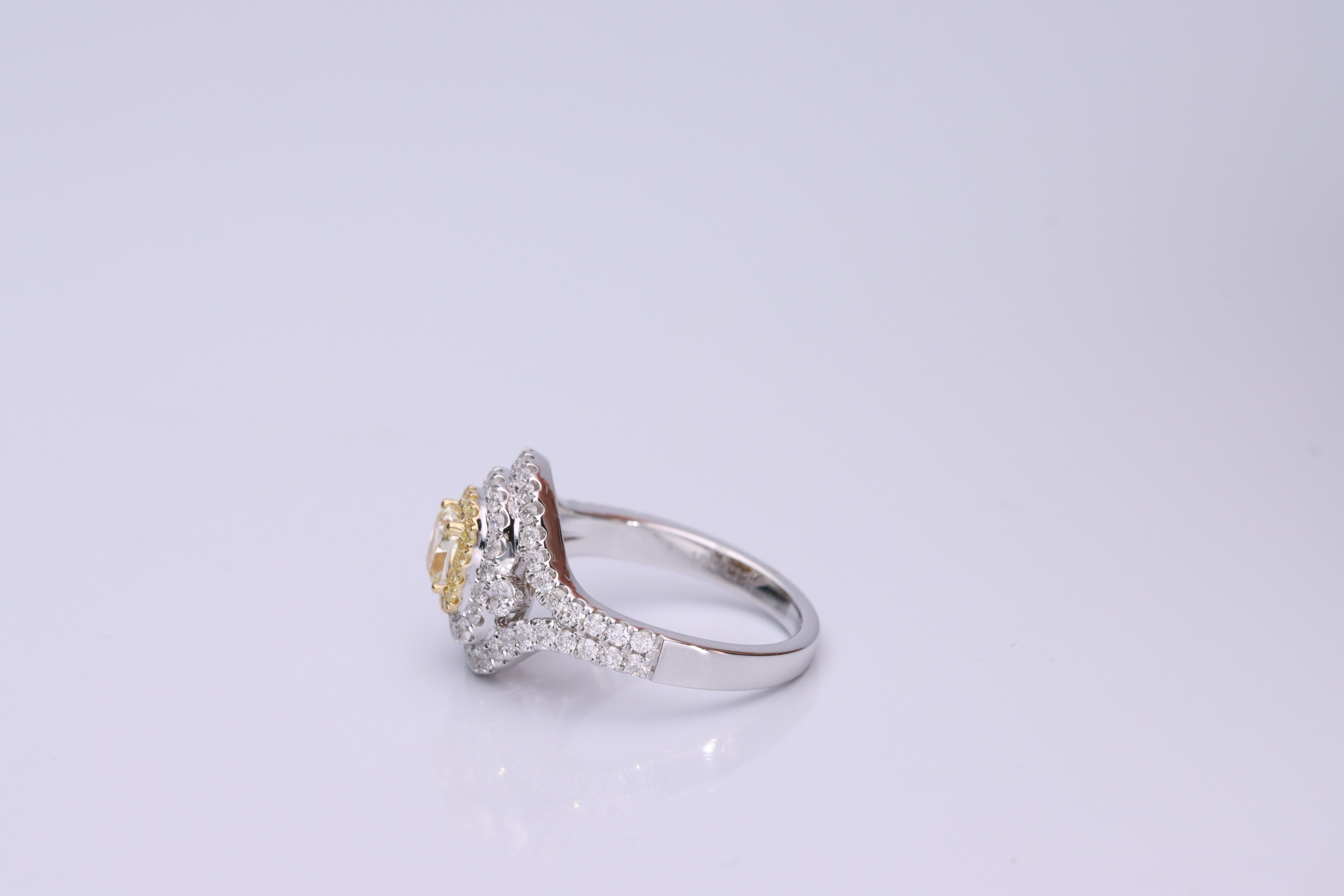 Cushion Cut Gin & Grace Cushion-Cut Yellow Diamond with White Diamonds 18k TT Gold Ring For Sale