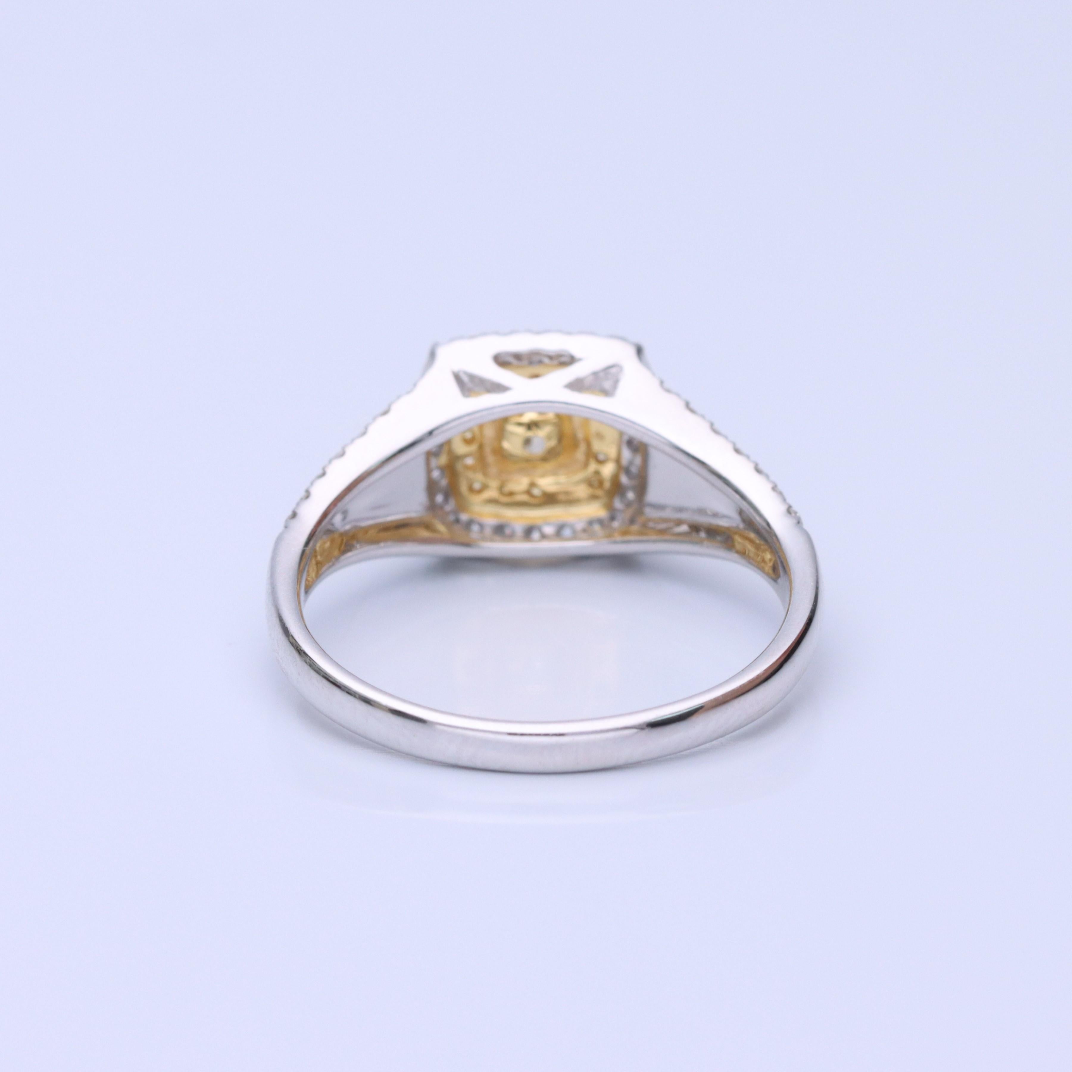Gin & Grace Cushion-Cut Yellow Diamond with White Diamonds 18k TT Gold Ring In New Condition For Sale In New York, NY