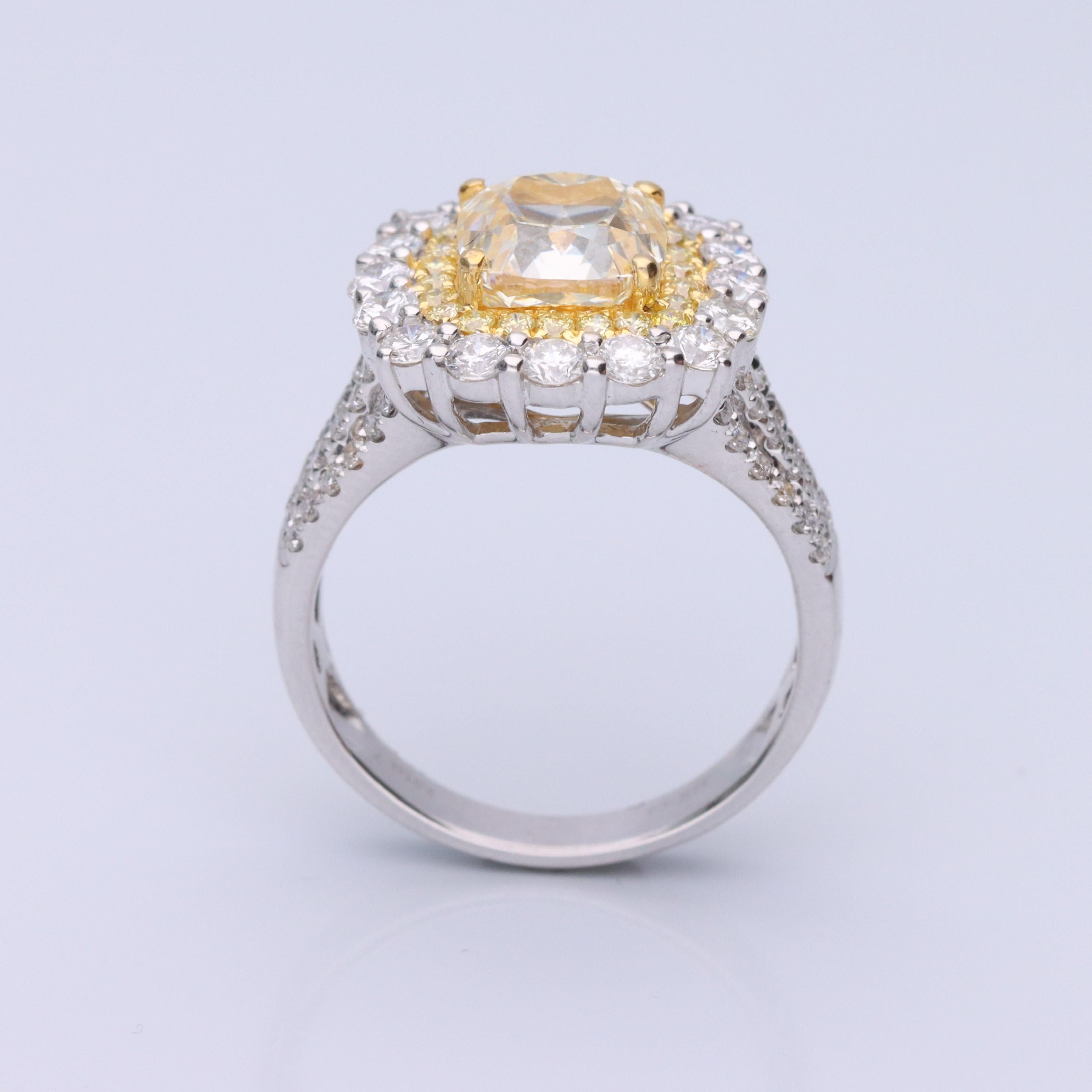 Women's Gin & Grace Cushion-Cut Yellow Diamond with White Diamonds 18k TT Gold Ring