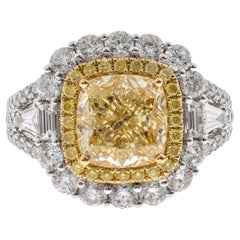 Gin & Grace Cushion-Cut Yellow Diamond with White Diamonds 18k TT Gold Ring