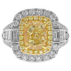 Vintage Gin & Grace Cushion-Cut Yellow Diamond with White Diamonds 18k TT Gold Ring