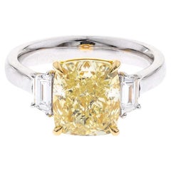 Gin & Grace Cushion-Cut Yellow Diamond with White Diamonds 18k TT Gold Ring