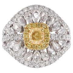 Gin & Grace Cushion-Cut Yellow Diamond with White Diamonds 18k TT Gold Ring