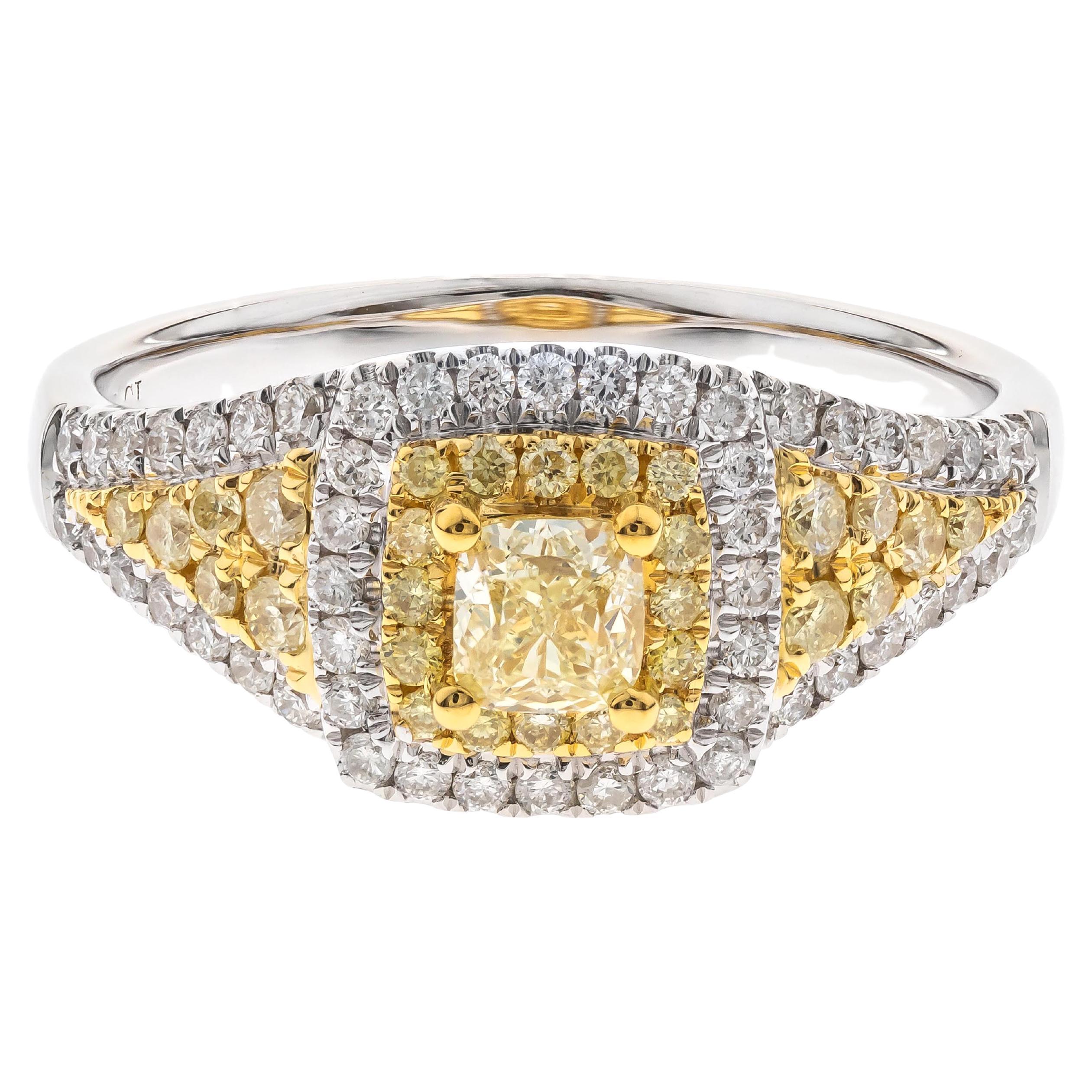 Gin & Grace Cushion-Cut Yellow Diamond with White Diamonds 18k TT Gold Ring