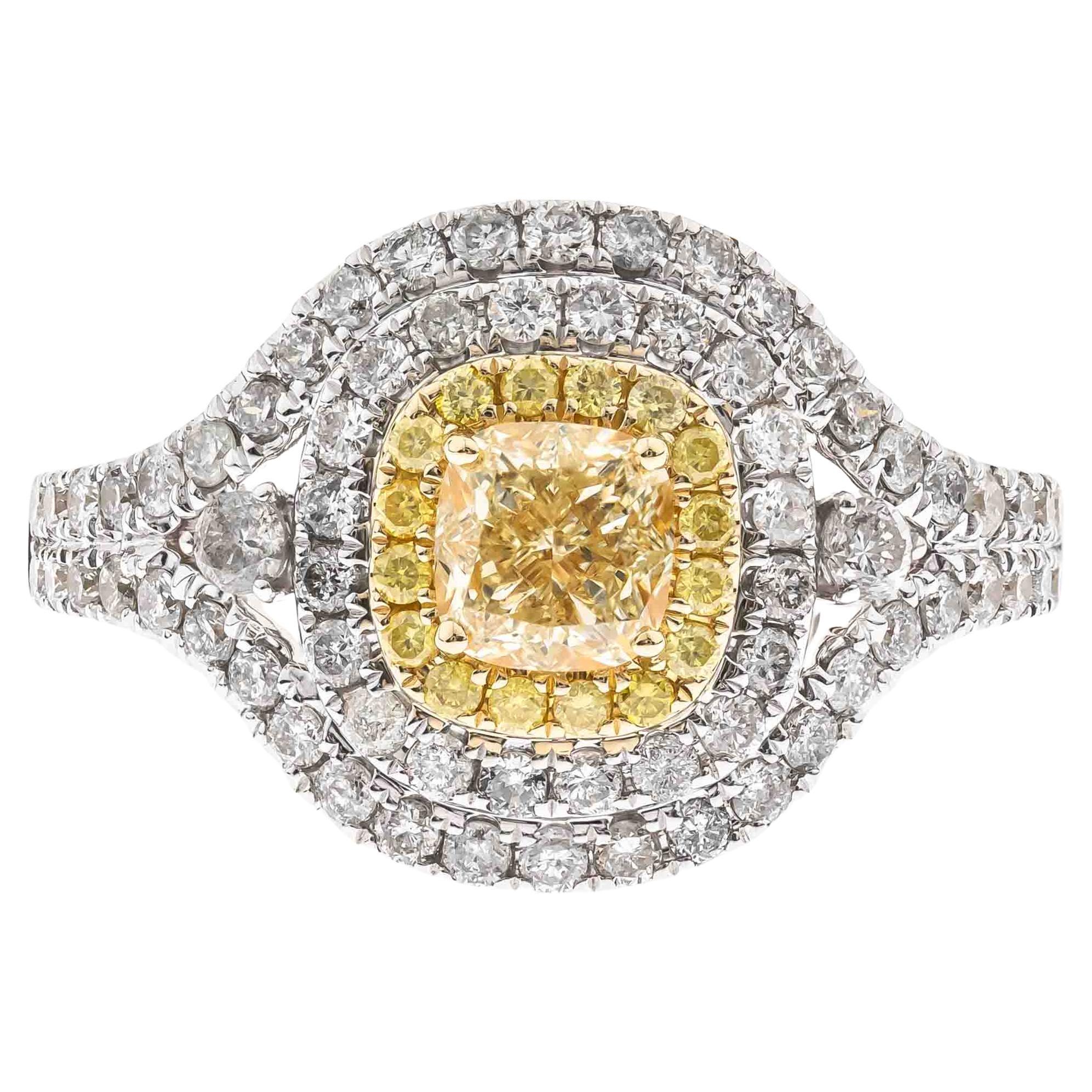 Gin & Grace Cushion-Cut Yellow Diamond with White Diamonds 18k TT Gold Ring