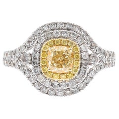 Vintage Gin & Grace Cushion-Cut Yellow Diamond with White Diamonds 18k TT Gold Ring