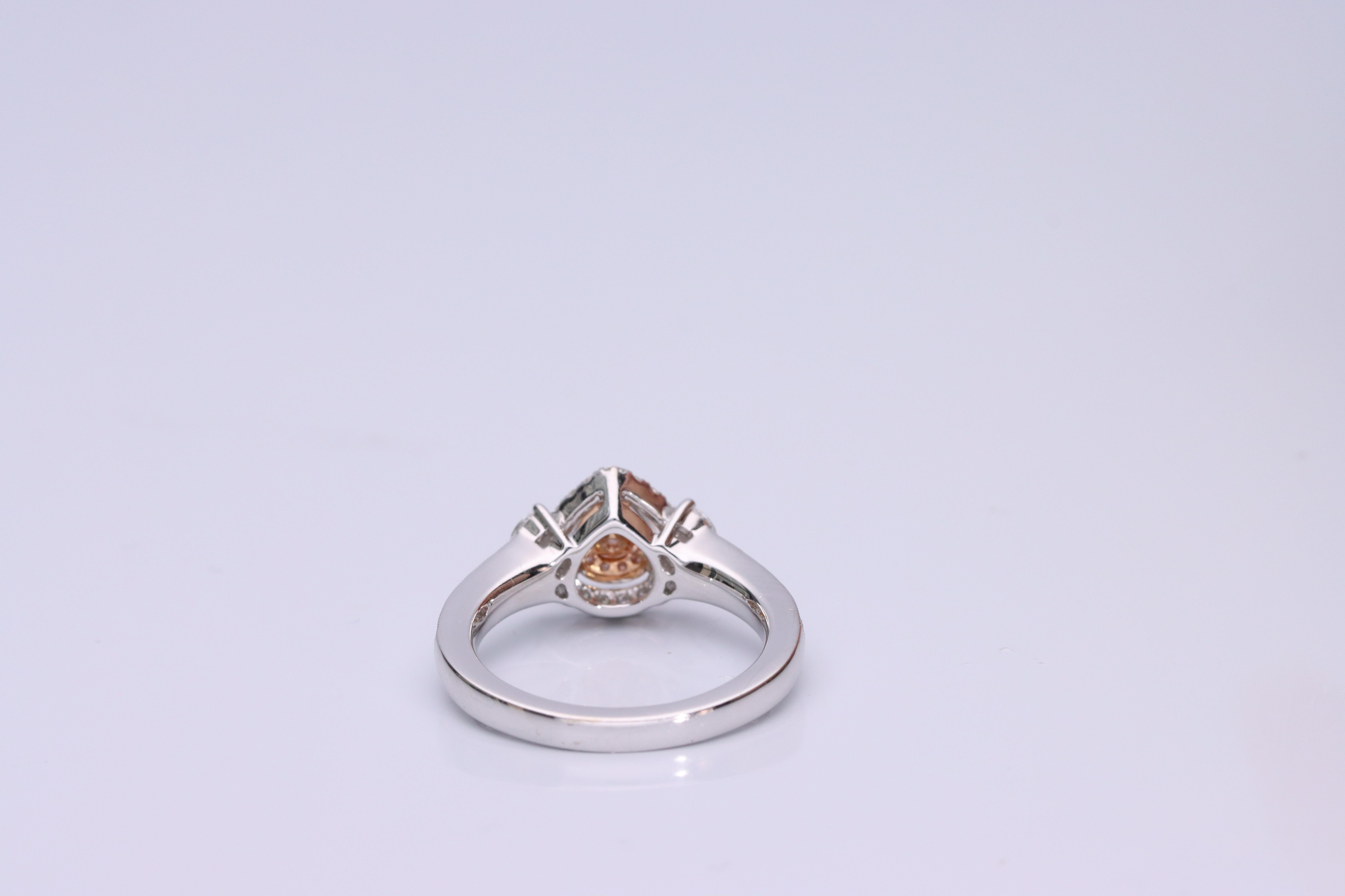 Gin & Grace Pink Diamond im Birnenschliff mit weißem Diamanten 18k TT Gold Ring (Art déco)