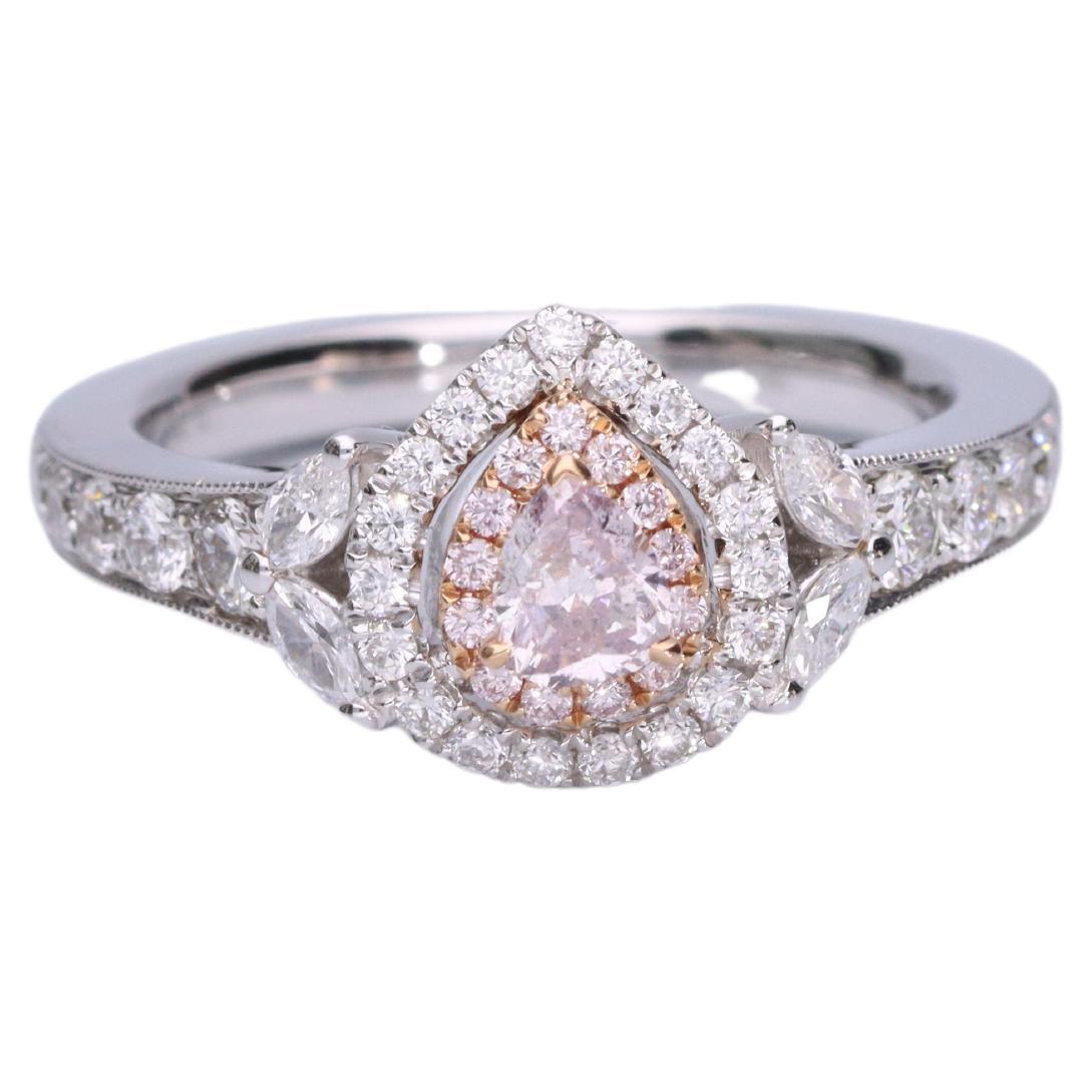 Gin & Grace Pear-Cut Pink Diamond with White Diamond 18k TT Gold Ring For Sale