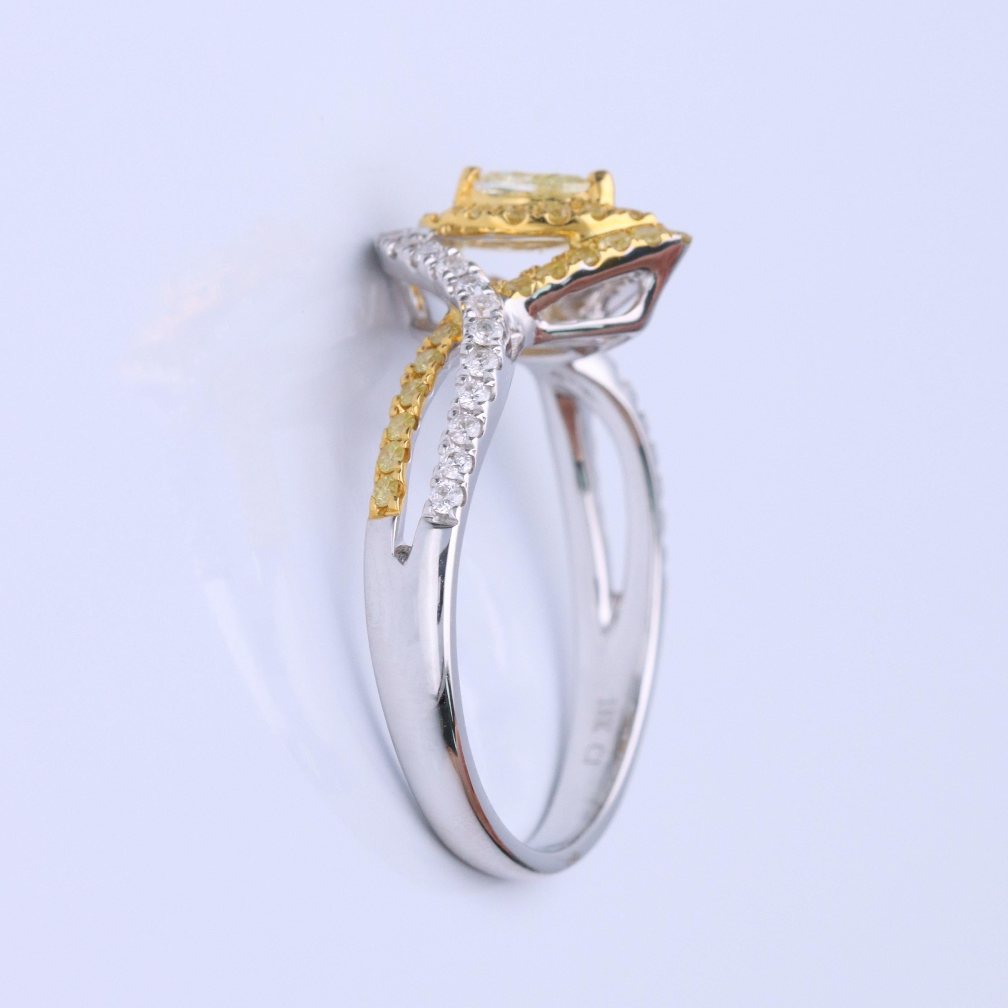 Art Deco Gin & Grace Pear-Cut Yellow Diamond with White Diamond 18k TT Gold Ring For Sale