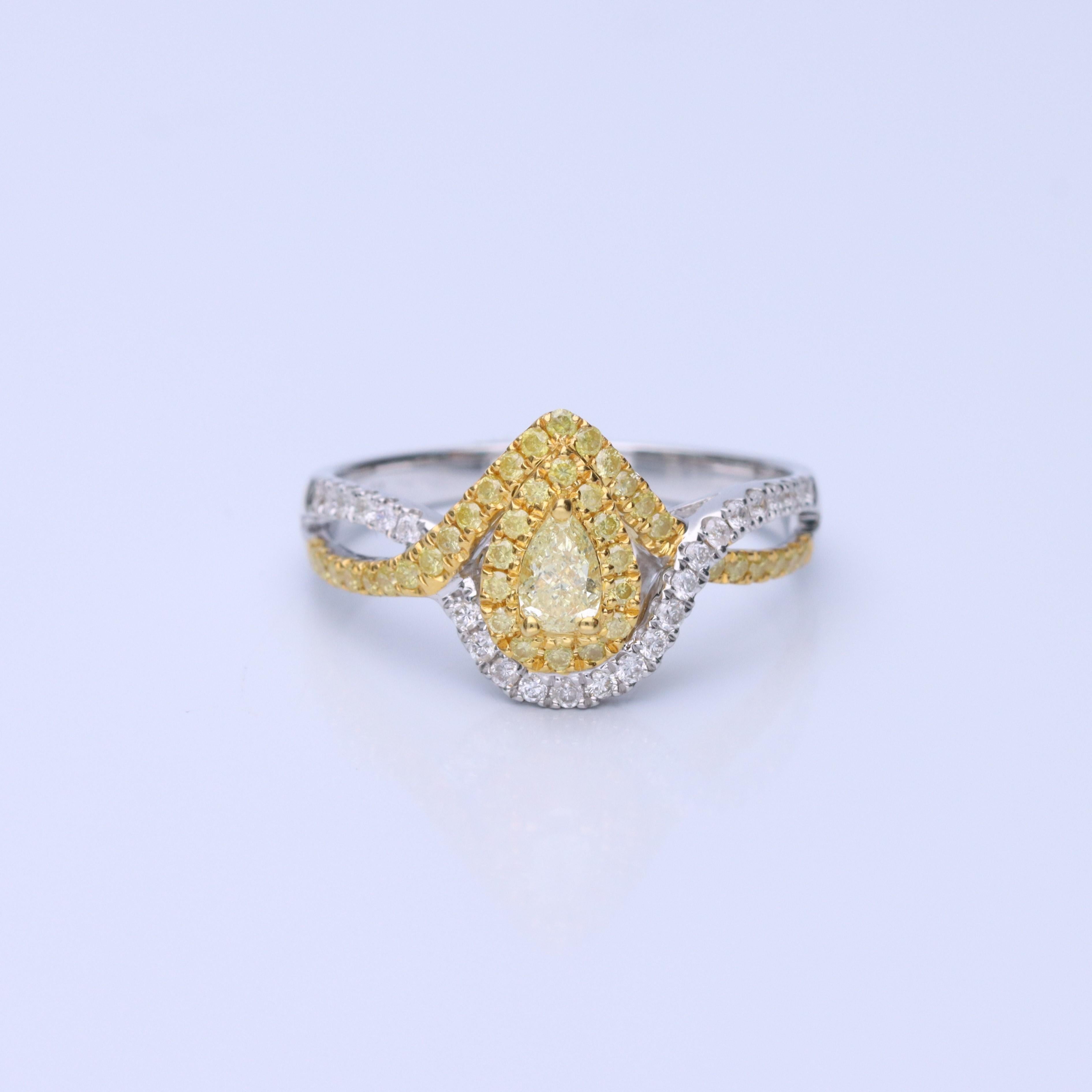 Gin & Grace Pear-Cut Yellow Diamond with White Diamond 18k TT Gold Ring In New Condition For Sale In New York, NY
