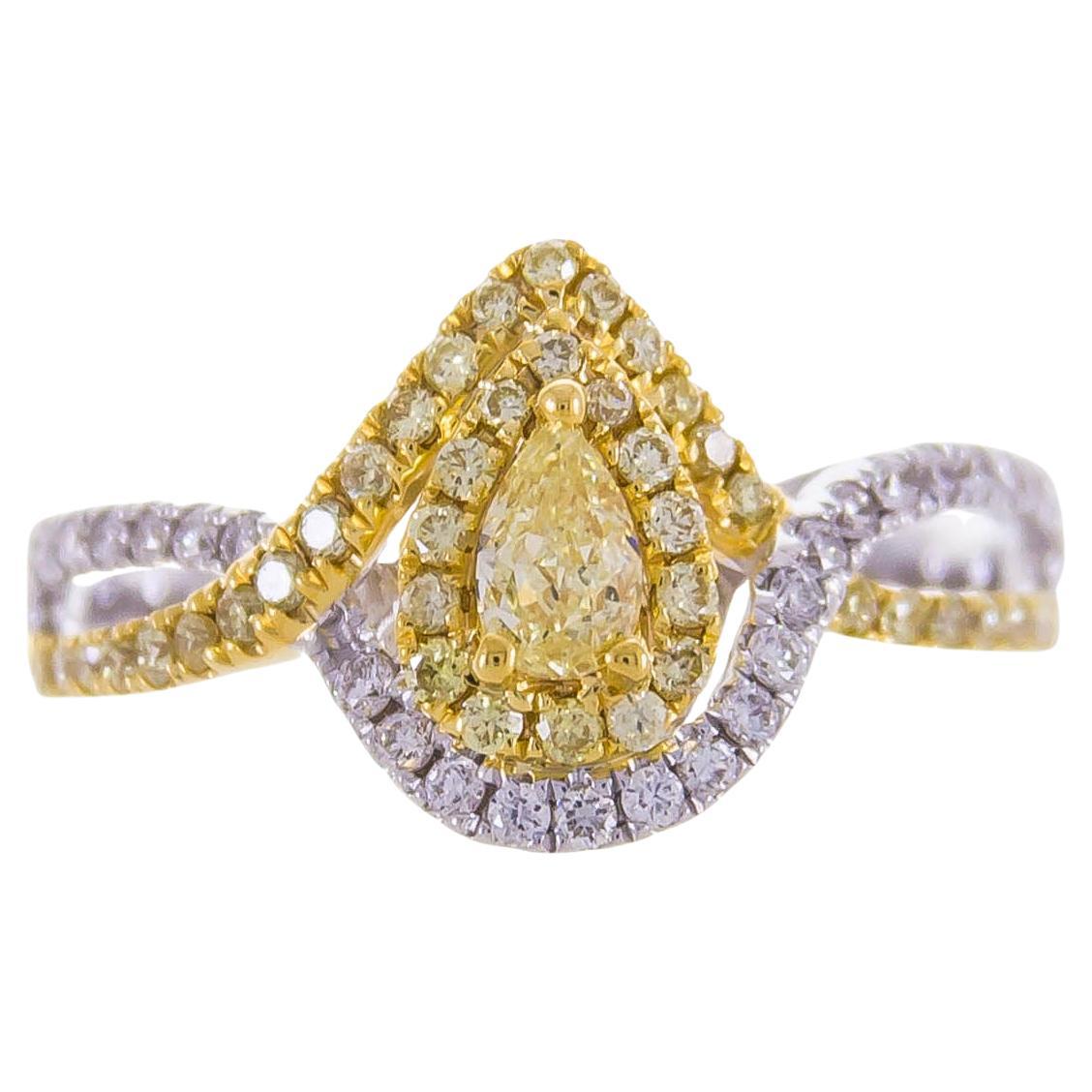 Gin & Grace Pear-Cut Yellow Diamond with White Diamond 18k TT Gold Ring For Sale