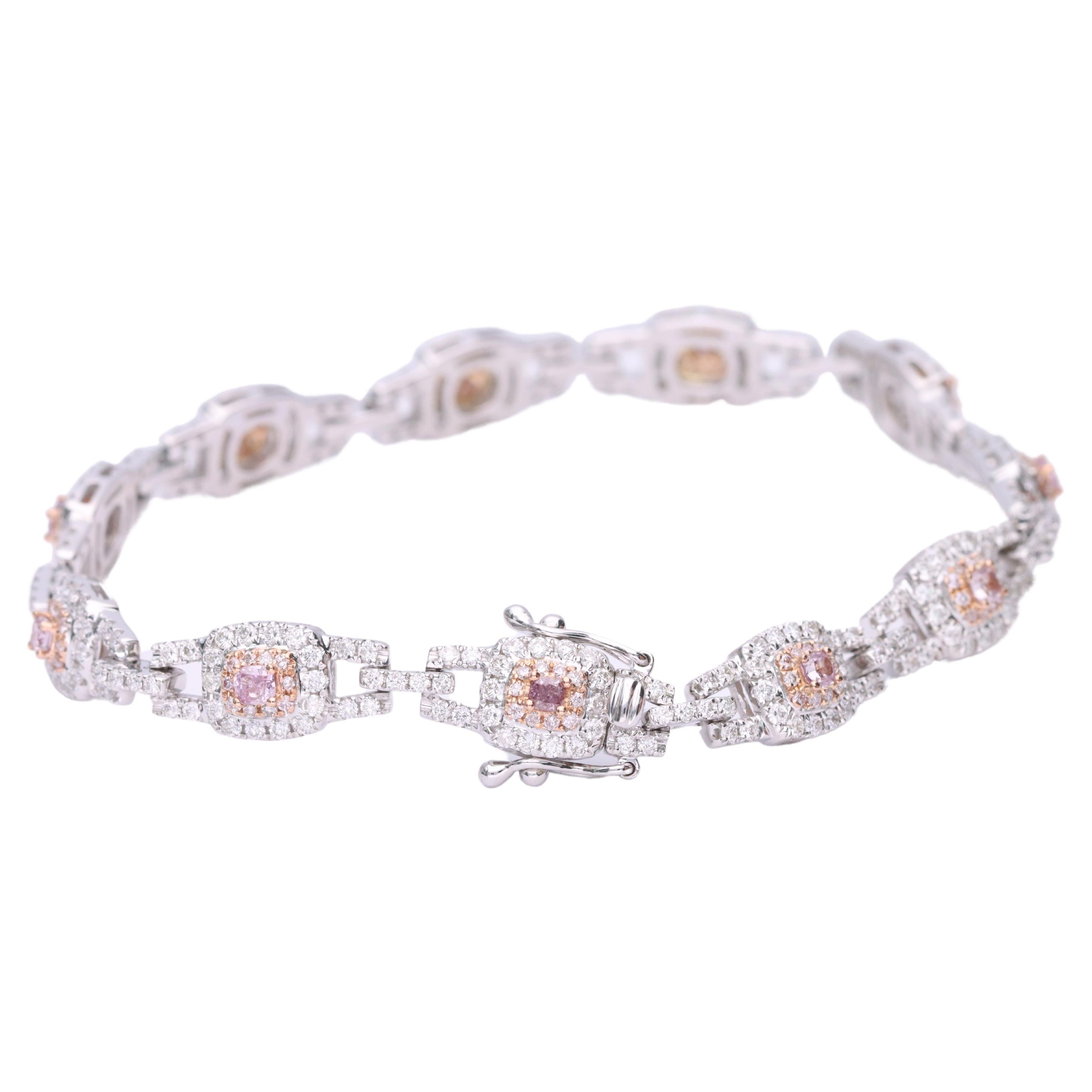 Gin & Grace Pink Diamond with Round-Cut White Diamond 14k TT Gold Bracelet For Sale