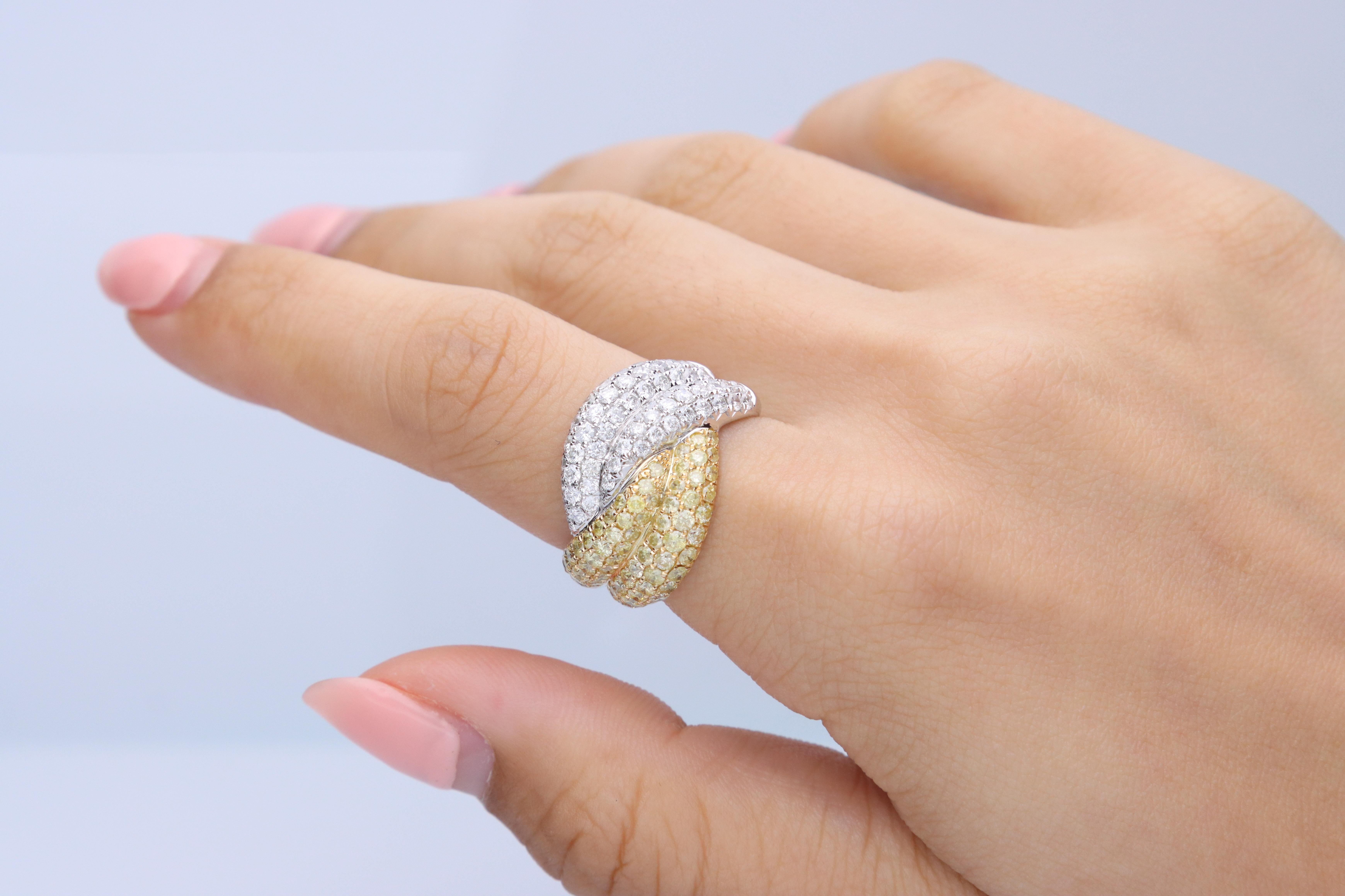 Stunning, timeless and classy eternity Unique Ring. Decorate yourself in luxury with this Gin & Grace Ring. The 14K Two Tone Gold jewelry boasts with Round-cut (64 Pcs) 1.41 carat Yellow Diamond and Natural Round-cut white Diamond (64 Pcs) 1.38